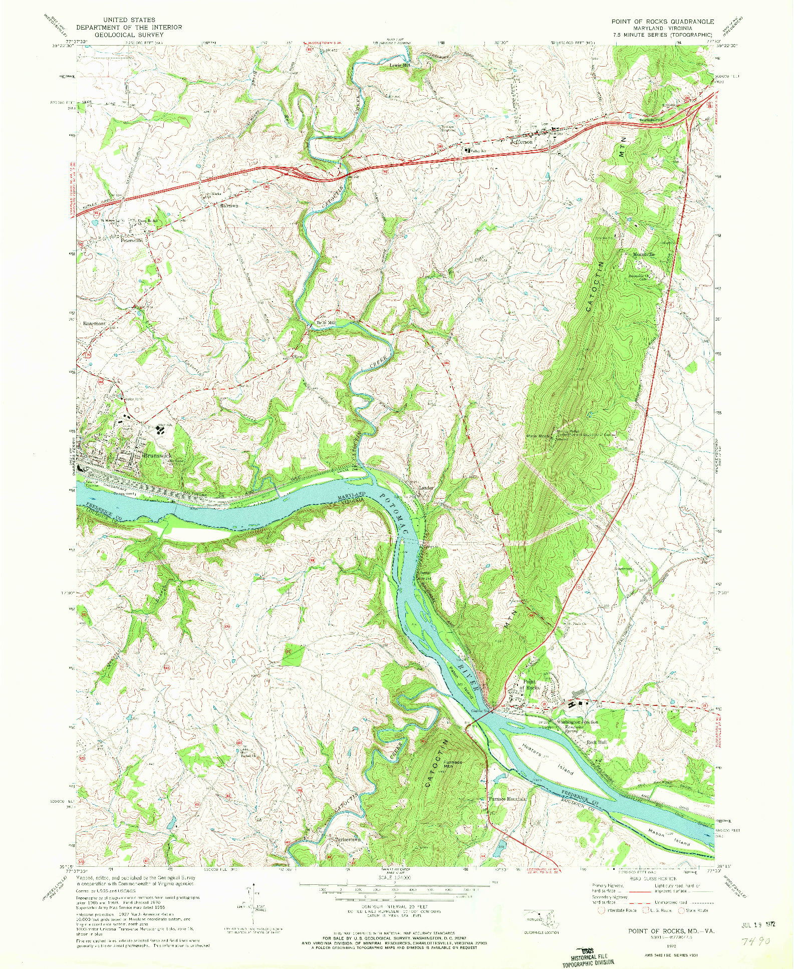 USGS 1:24000-SCALE QUADRANGLE FOR POINT OF ROCKS, MD 1970