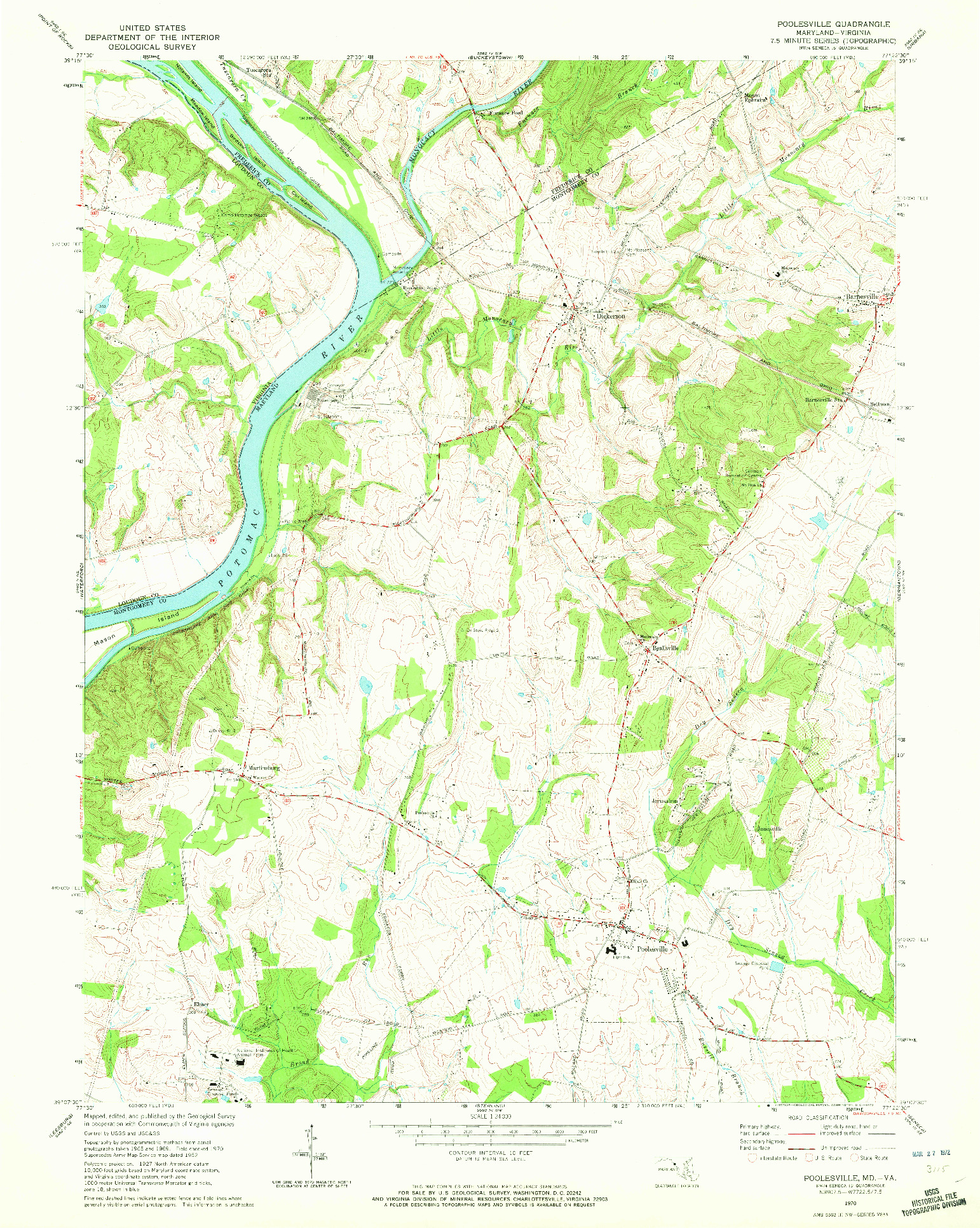 USGS 1:24000-SCALE QUADRANGLE FOR POOLESVILLE, MD 1970