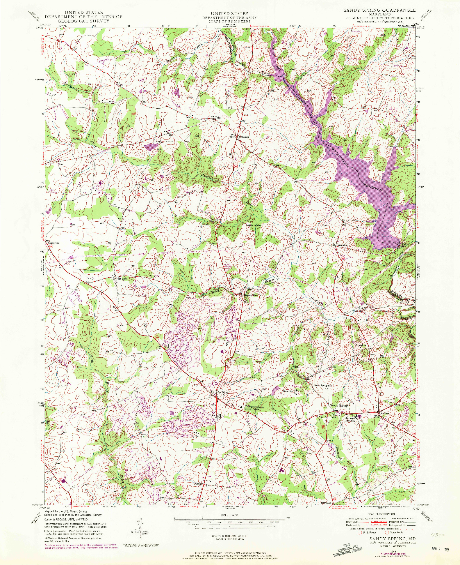 USGS 1:24000-SCALE QUADRANGLE FOR SANDY SPRING, MD 1945