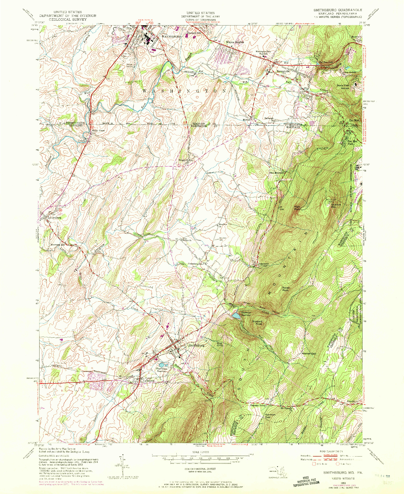 USGS 1:24000-SCALE QUADRANGLE FOR SMITHSBURG, MD 1953