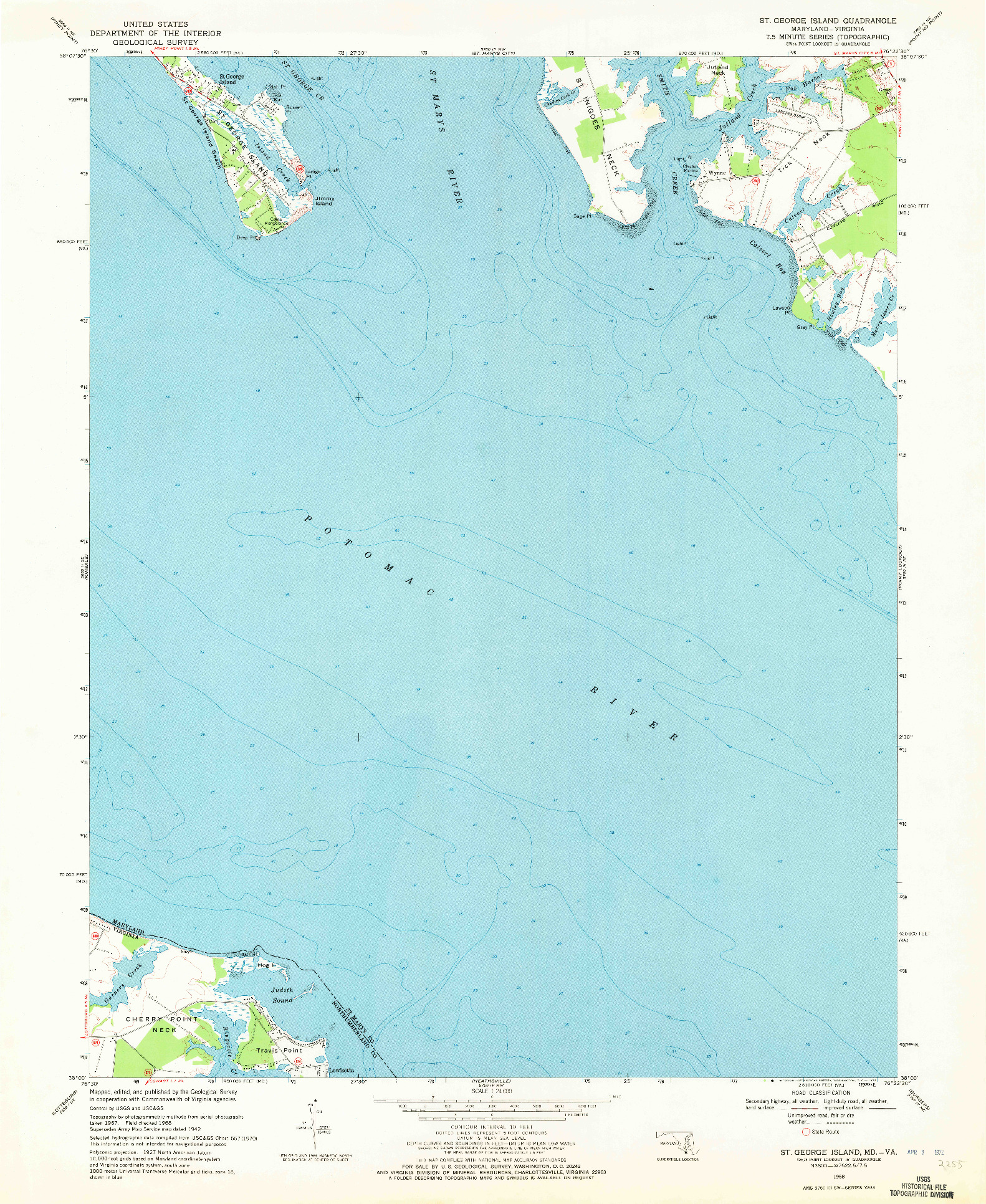 USGS 1:24000-SCALE QUADRANGLE FOR ST. GEORGE ISLAND, MD 1968