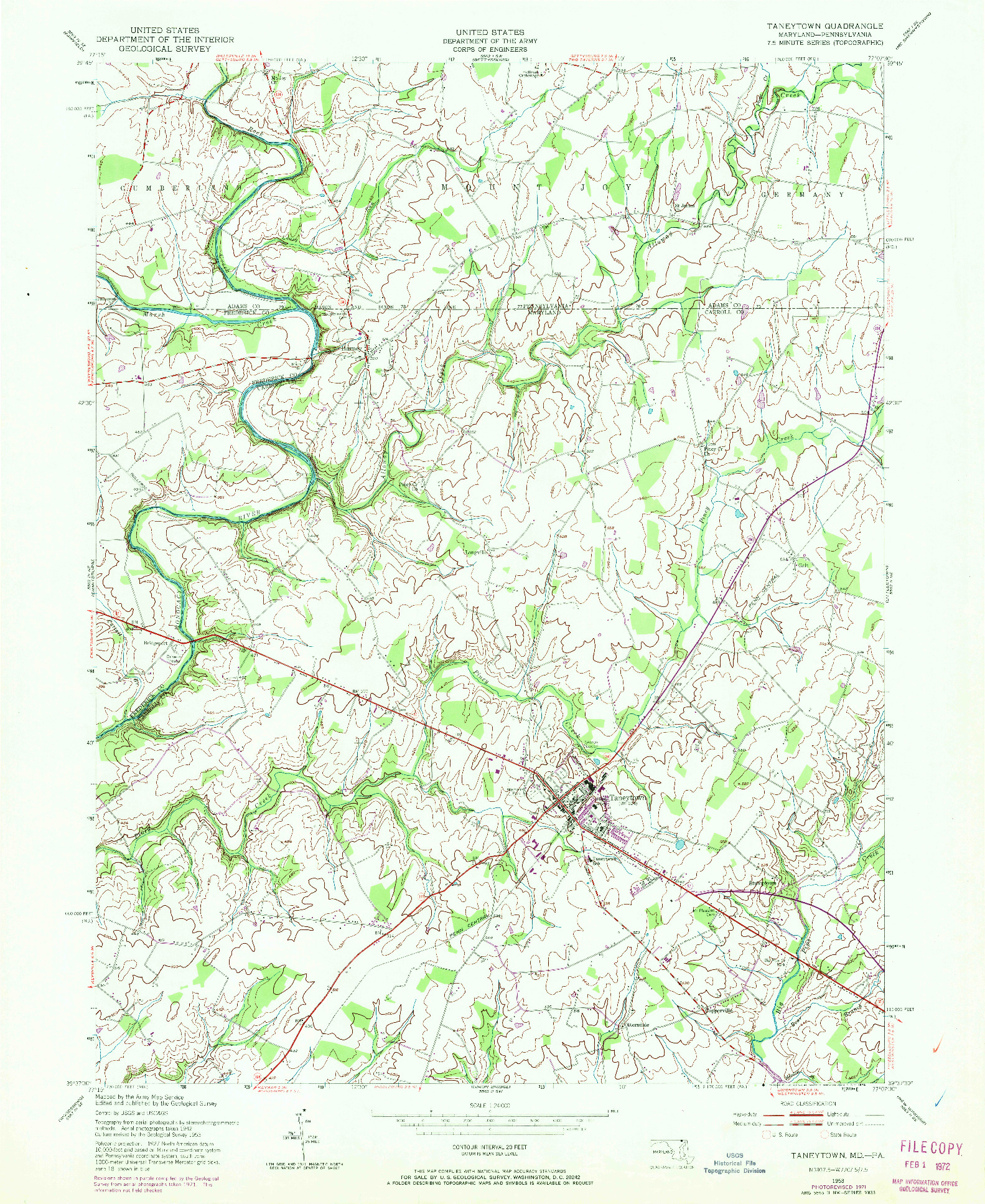 USGS 1:24000-SCALE QUADRANGLE FOR TANEYTOWN, MD 1953