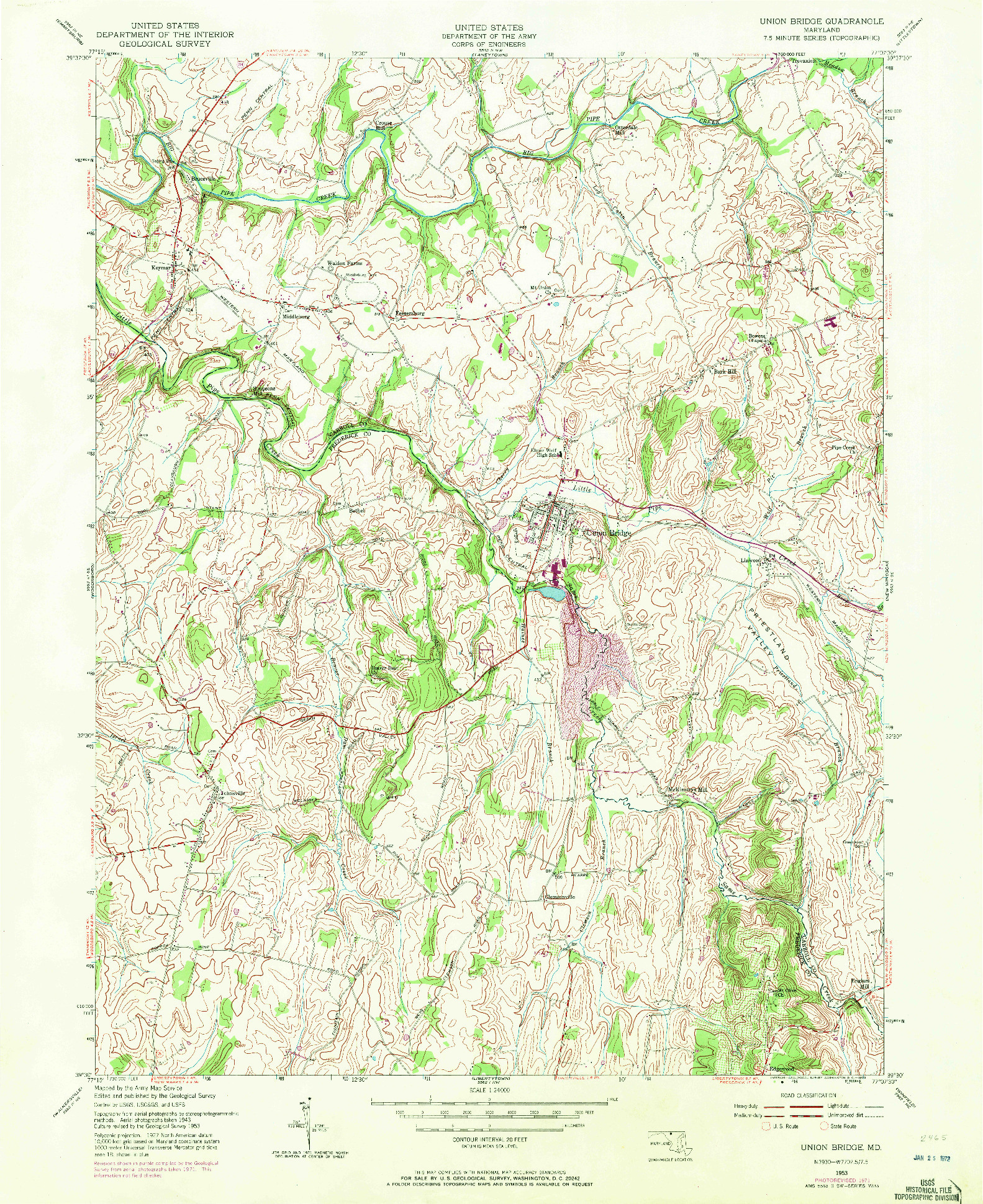 USGS 1:24000-SCALE QUADRANGLE FOR UNION BRIDGE, MD 1953