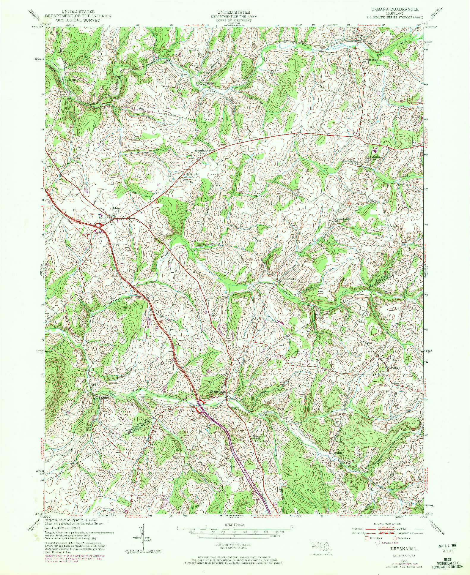 USGS 1:24000-SCALE QUADRANGLE FOR URBANA, MD 1953