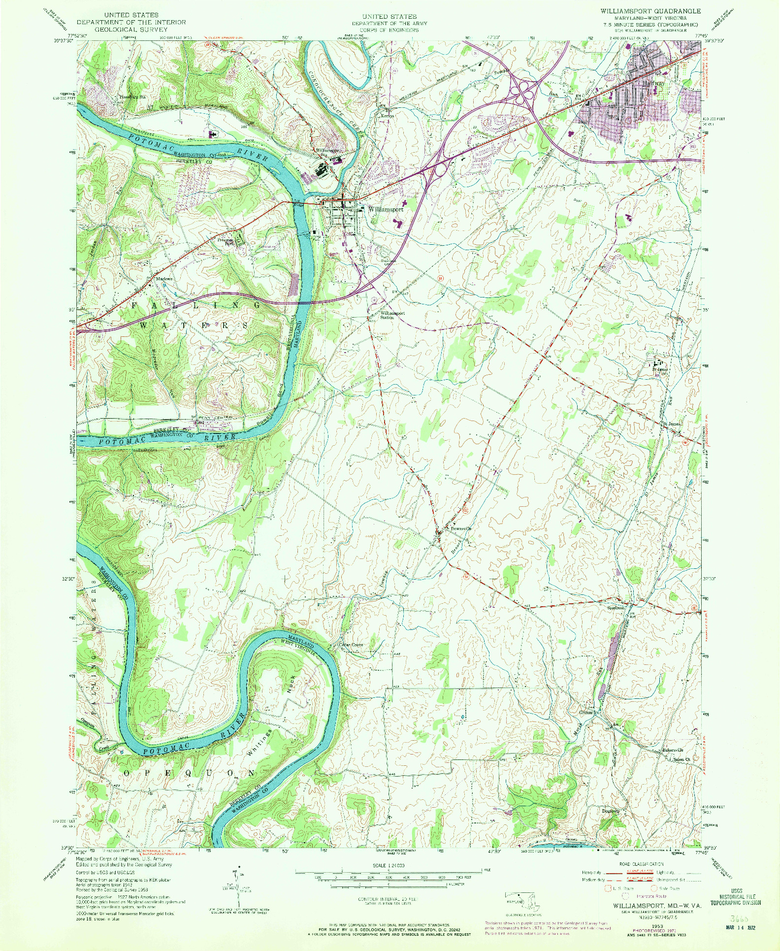 USGS 1:24000-SCALE QUADRANGLE FOR WILLIAMSPORT, MD 1953