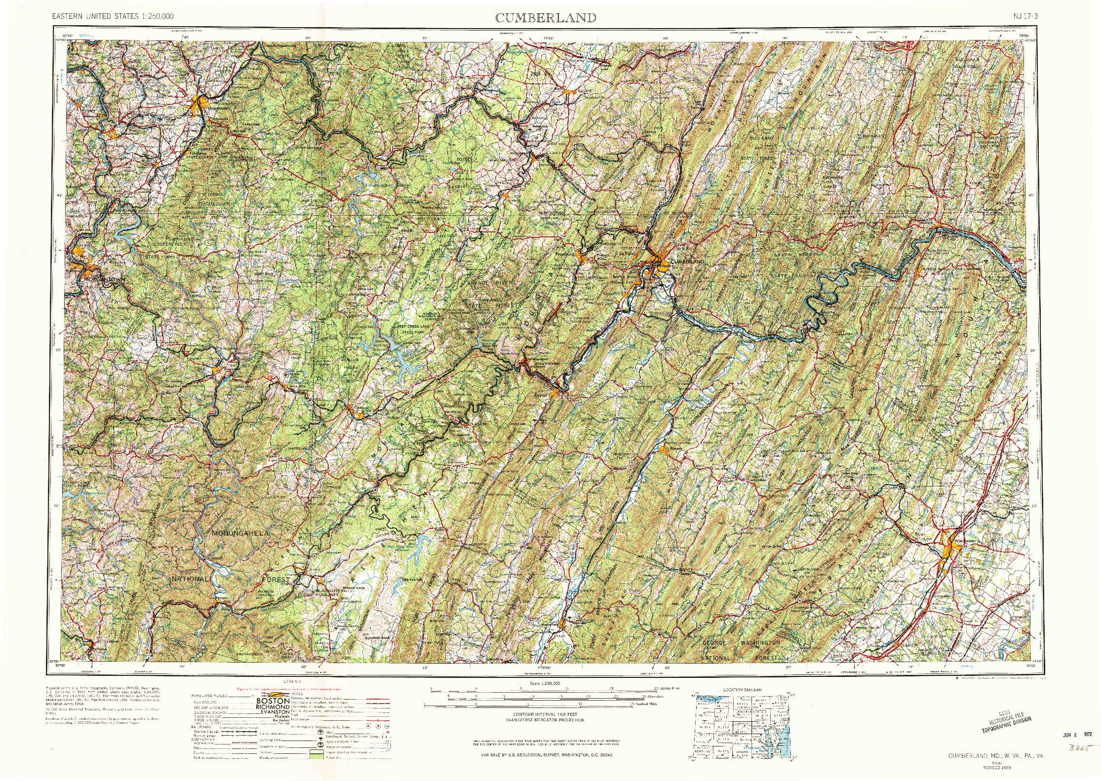 USGS 1:250000-SCALE QUADRANGLE FOR CUMBERLAND, MD 1956