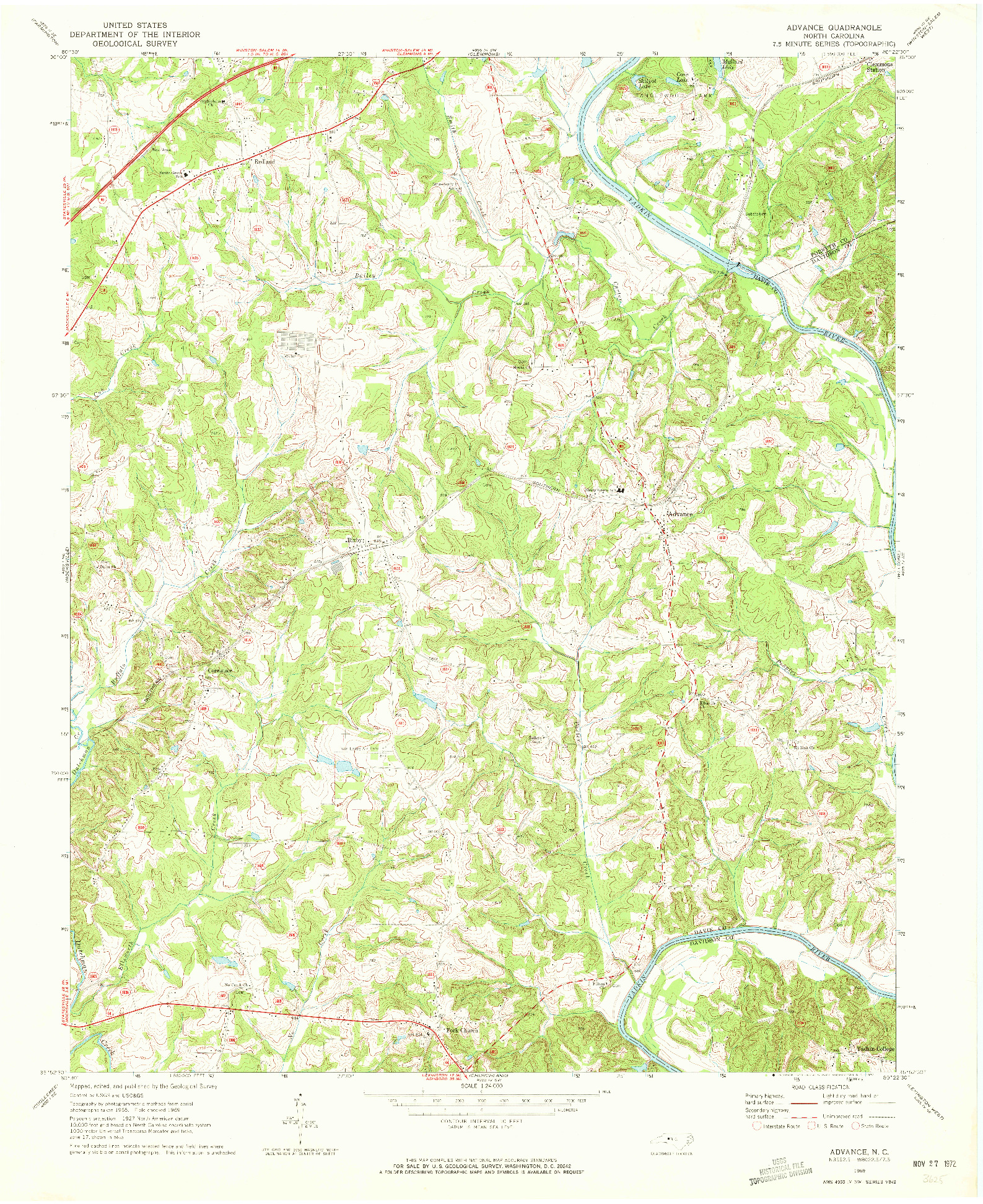 USGS 1:24000-SCALE QUADRANGLE FOR ADVANCE, NC 1969