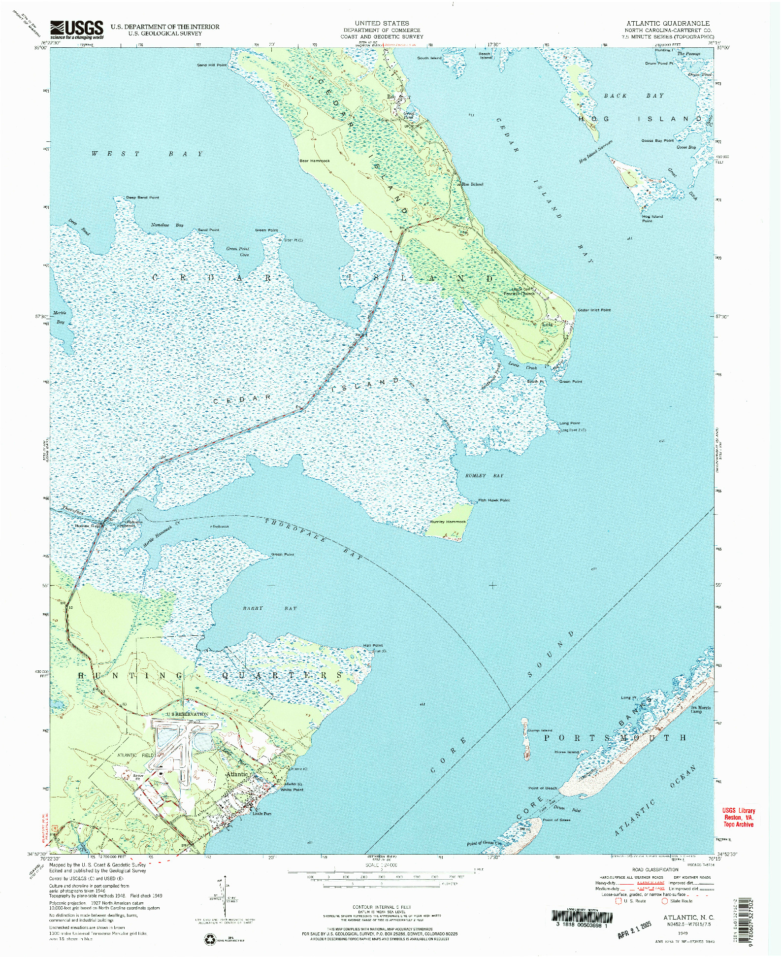 USGS 1:24000-SCALE QUADRANGLE FOR ATLANTIC, NC 1949