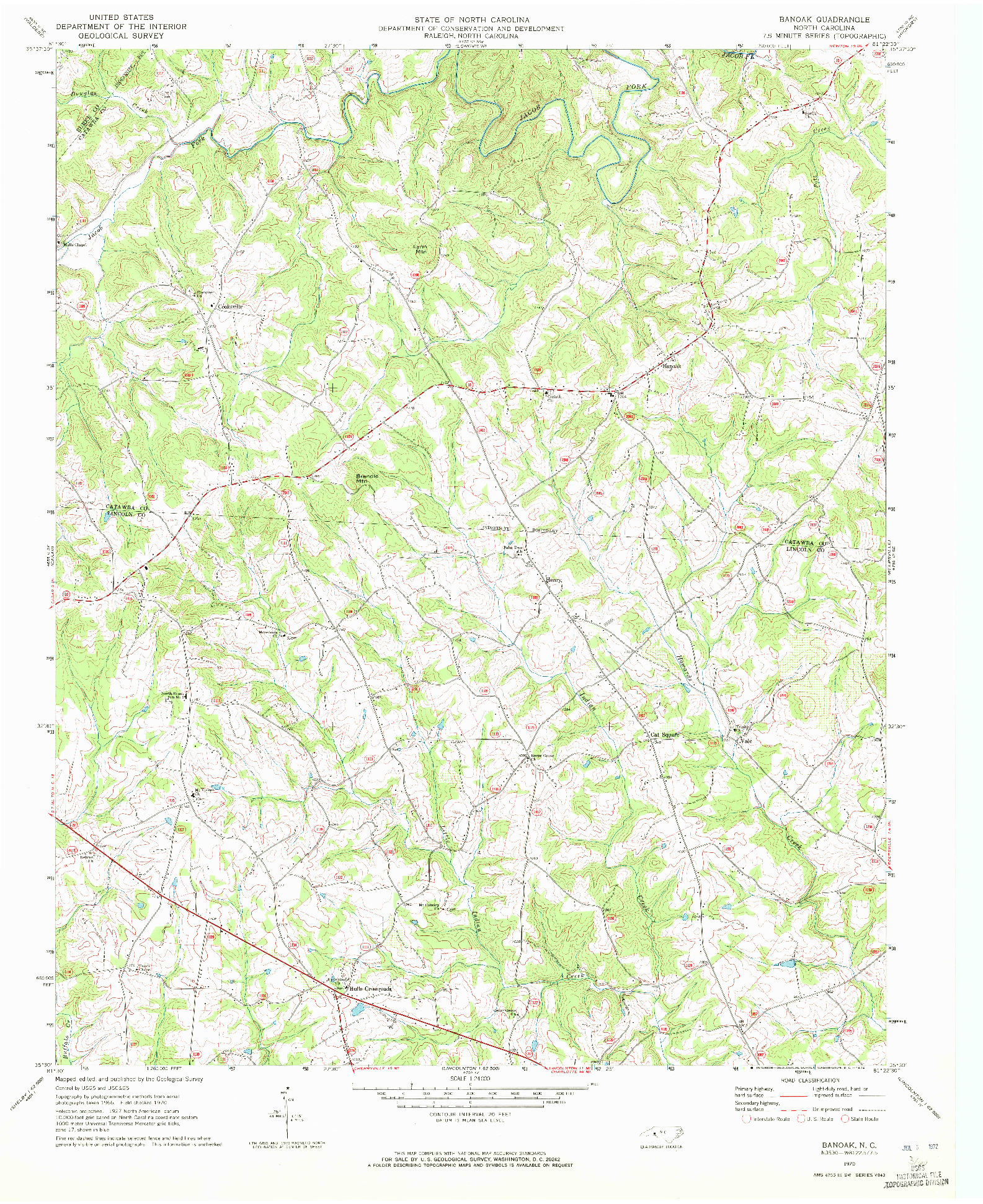 USGS 1:24000-SCALE QUADRANGLE FOR BANOAK, NC 1970