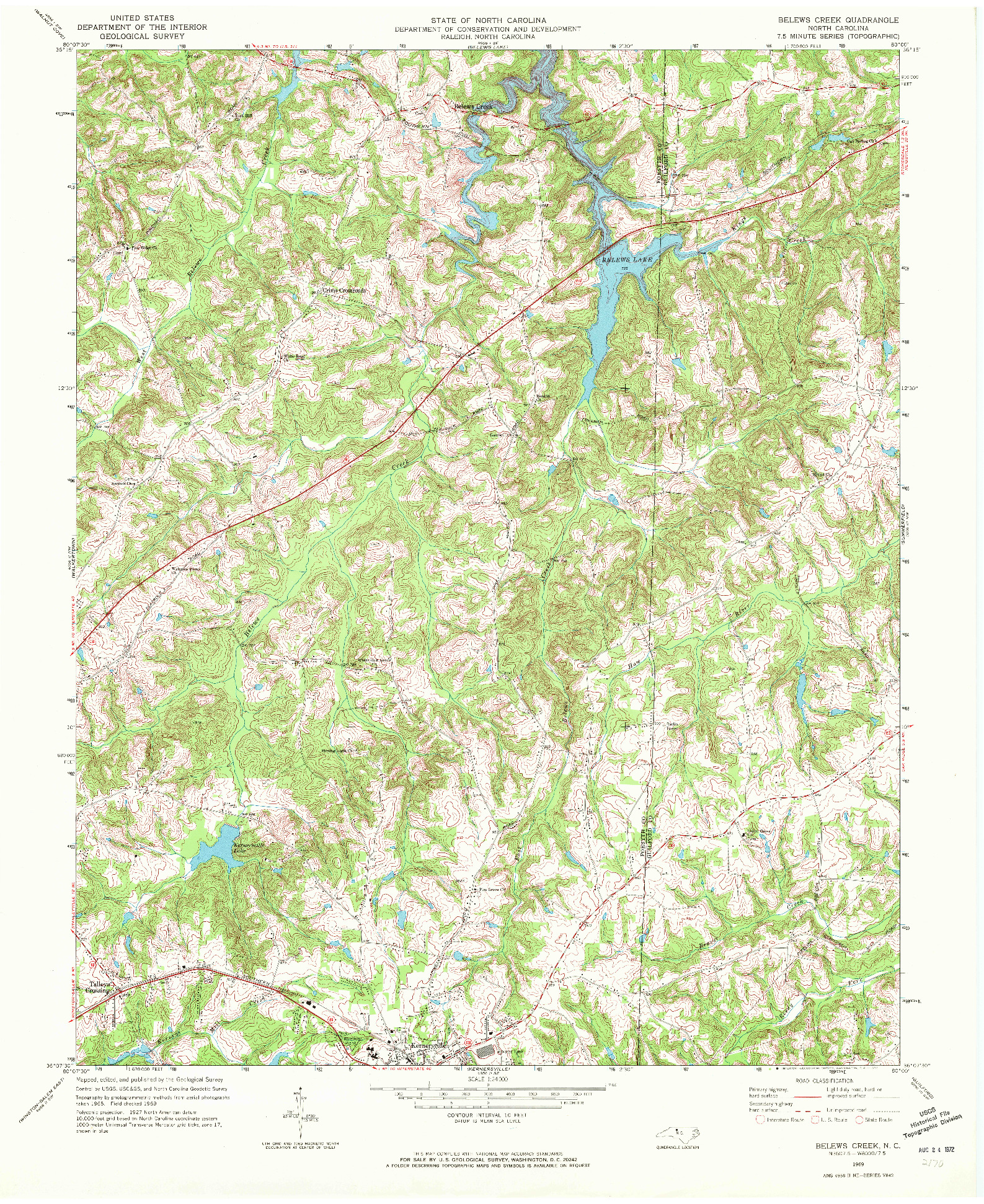 USGS 1:24000-SCALE QUADRANGLE FOR BELEWS CREEK, NC 1969