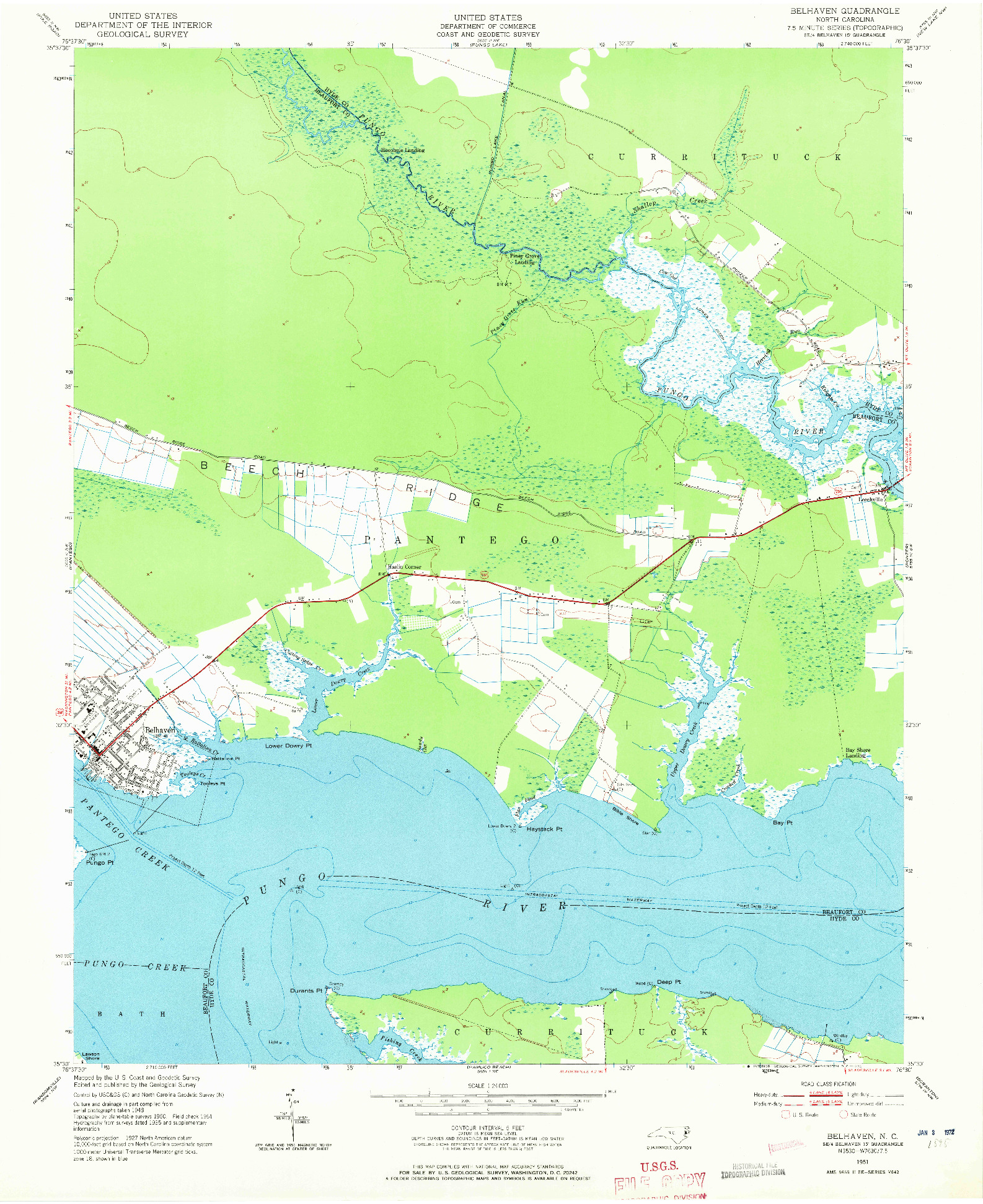 USGS 1:24000-SCALE QUADRANGLE FOR BELHAVEN, NC 1951