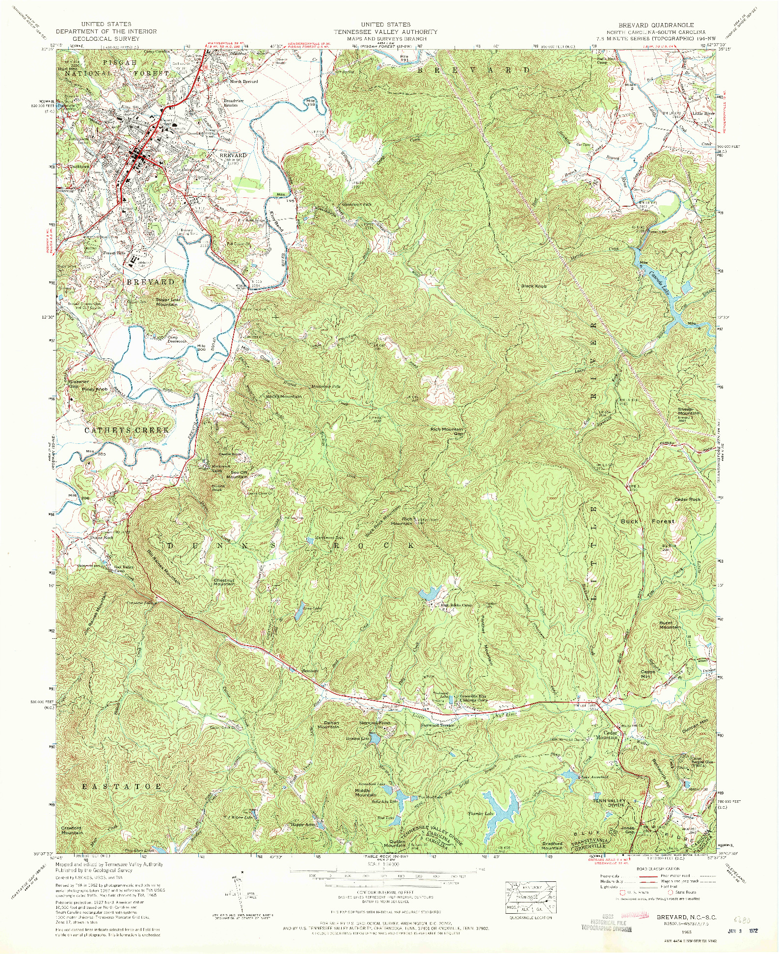 USGS 1:24000-SCALE QUADRANGLE FOR BREVARD, NC 1965
