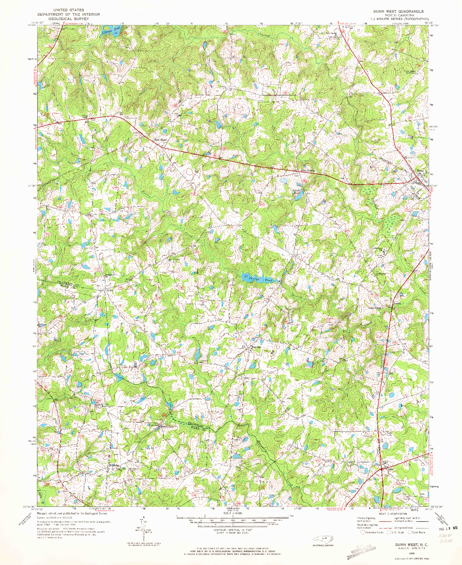 USGS 1:24000-SCALE QUADRANGLE FOR BUNN WEST, NC 1968