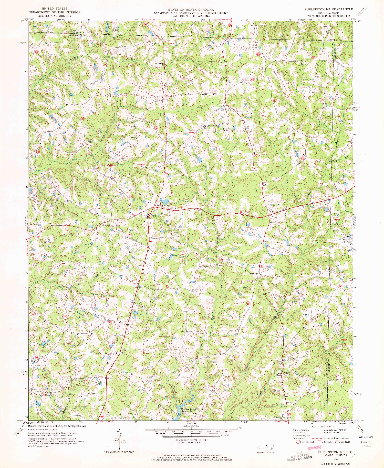 USGS 1:24000-SCALE QUADRANGLE FOR BURLINGTON NE, NC 1969