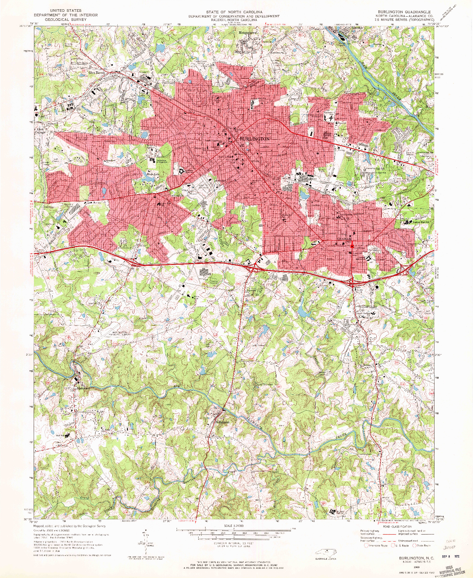 USGS 1:24000-SCALE QUADRANGLE FOR BURLINGTON, NC 1969