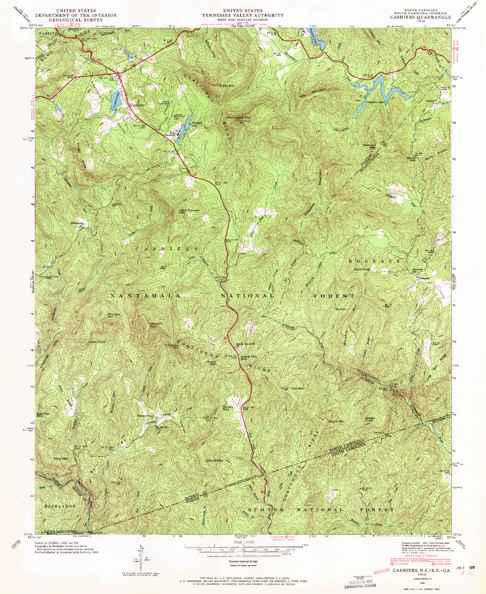 USGS 1:24000-SCALE QUADRANGLE FOR CASHIERS, NC 1946