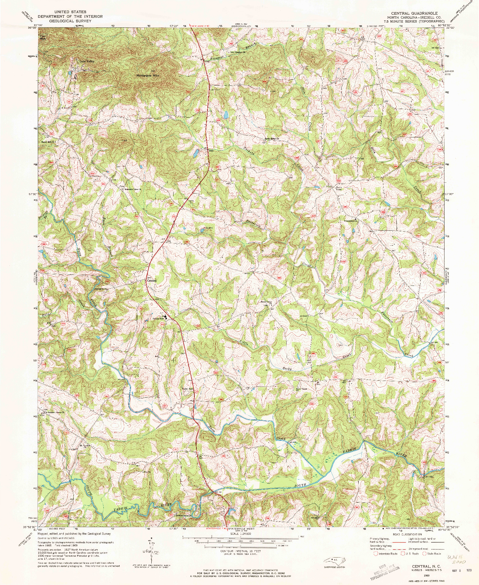 USGS 1:24000-SCALE QUADRANGLE FOR CENTRAL, NC 1969