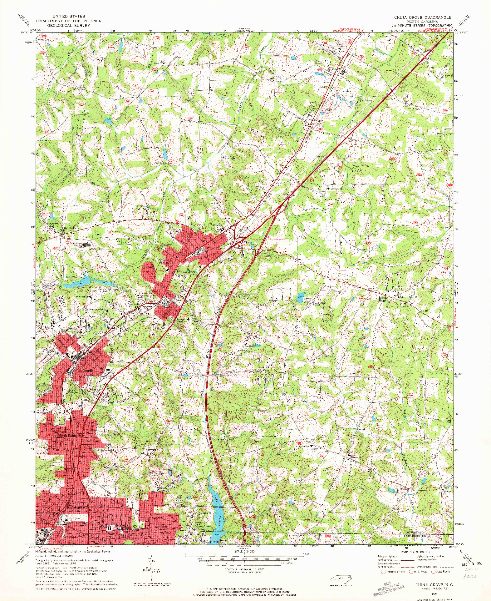 USGS 1:24000-SCALE QUADRANGLE FOR CHINA GROVE, NC 1970