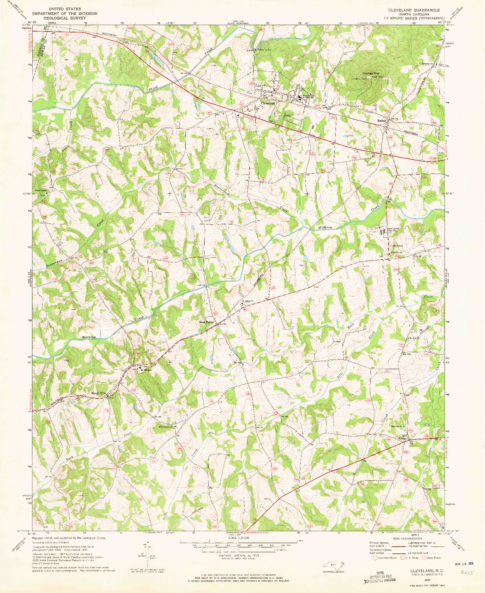 USGS 1:24000-SCALE QUADRANGLE FOR CLEVELAND, NC 1970