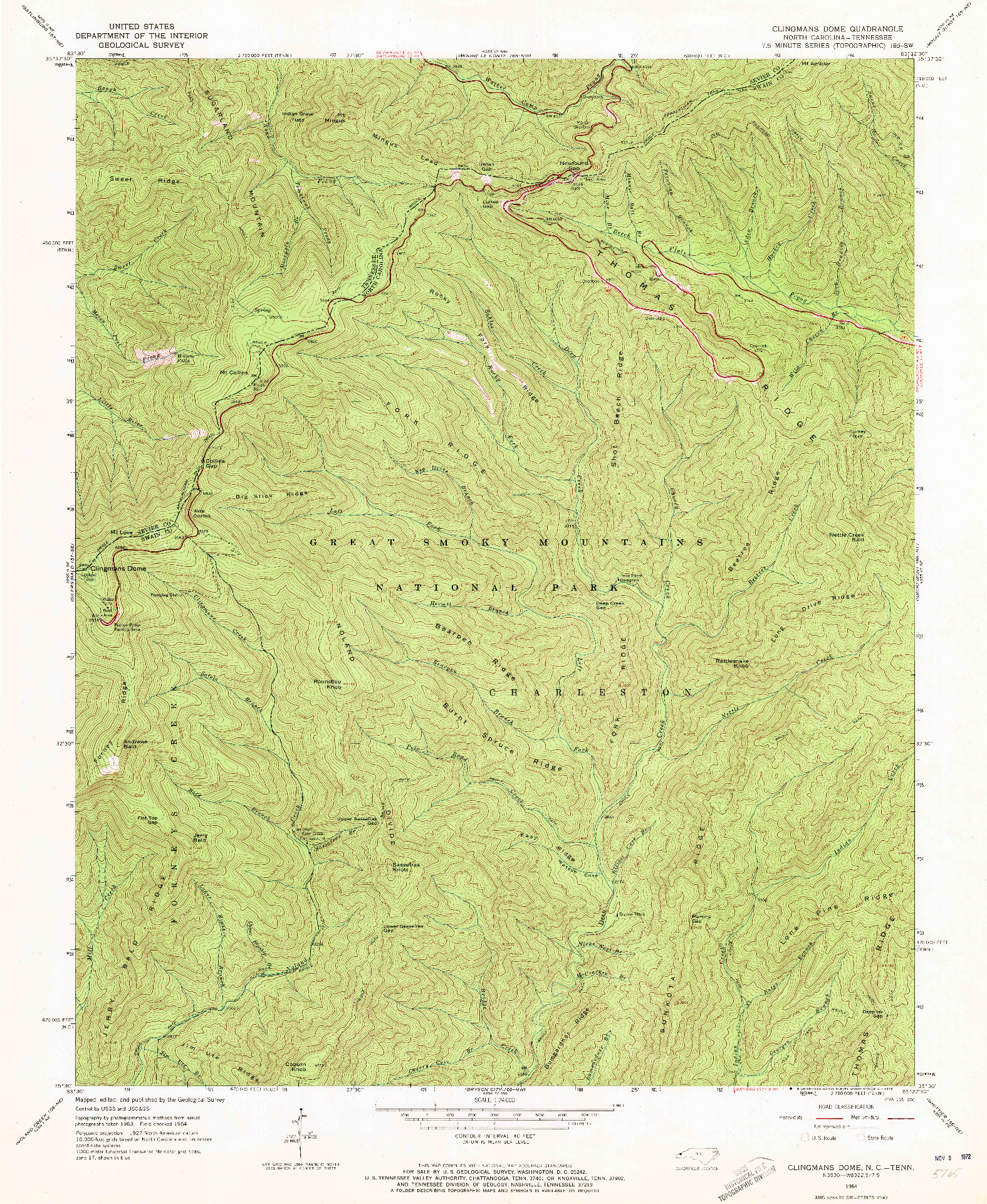 USGS 1:24000-SCALE QUADRANGLE FOR CLINGMANS DOME, NC 1964