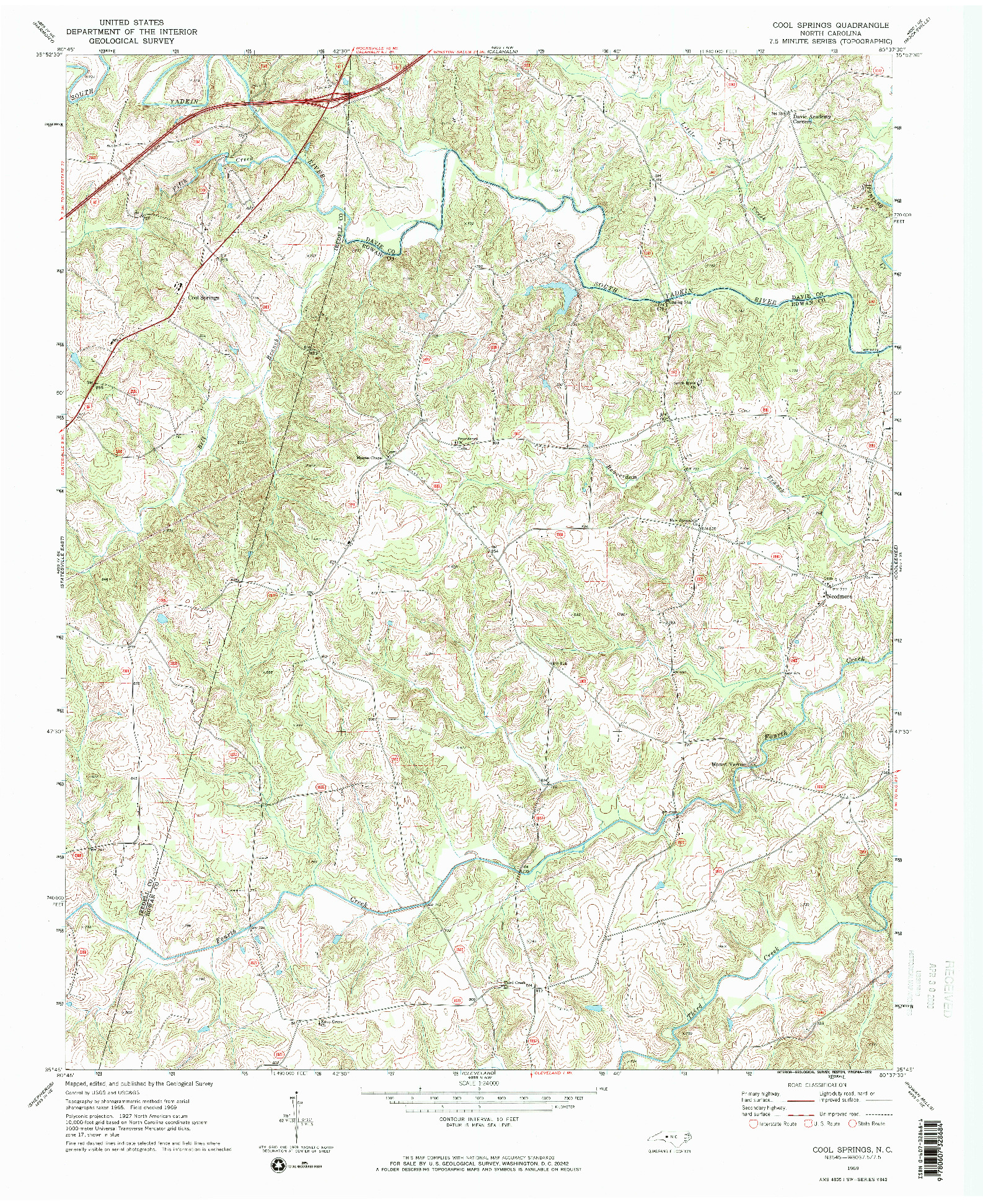 USGS 1:24000-SCALE QUADRANGLE FOR COOL SPRINGS, NC 1969