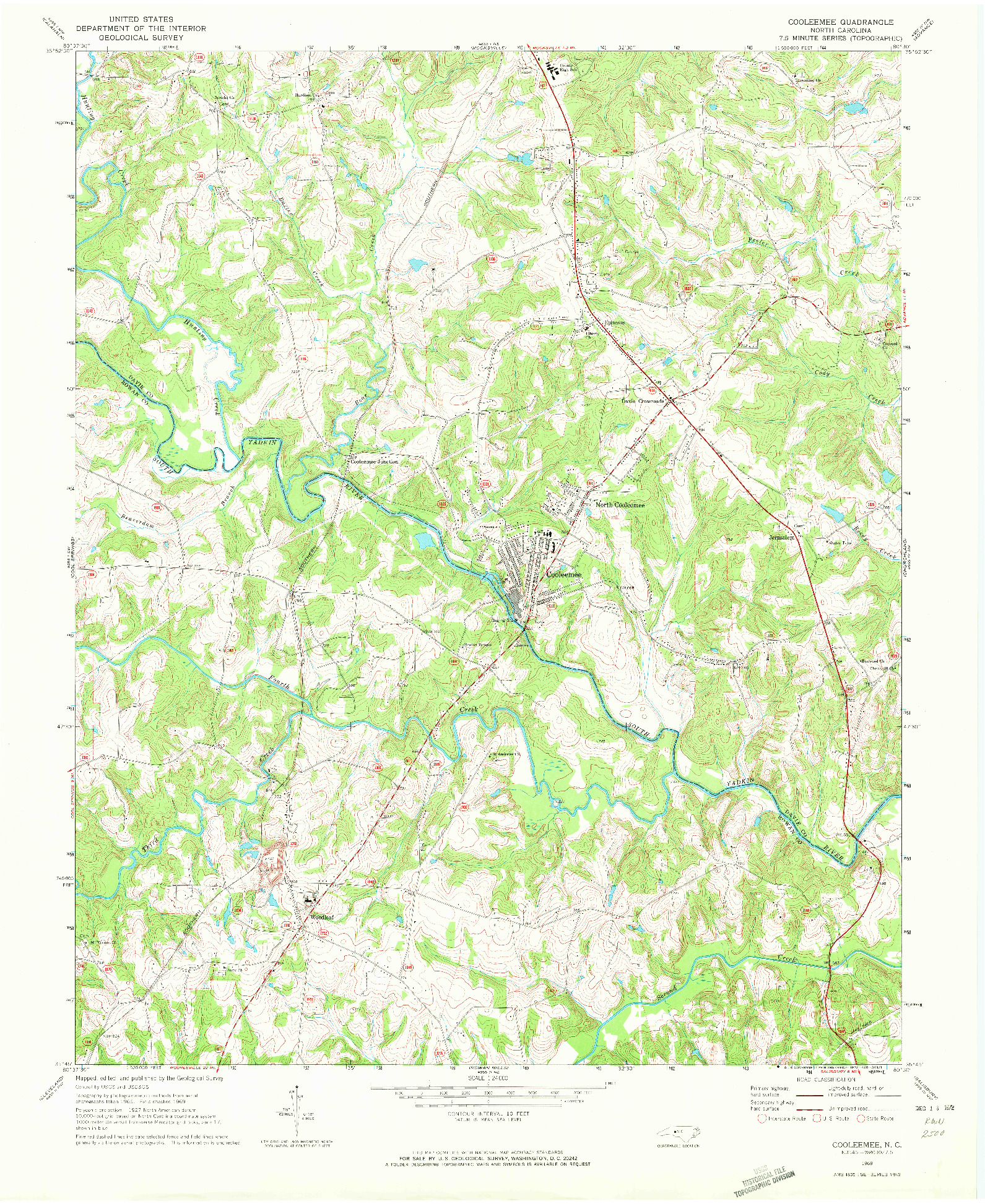 USGS 1:24000-SCALE QUADRANGLE FOR COOLEEMEE, NC 1969