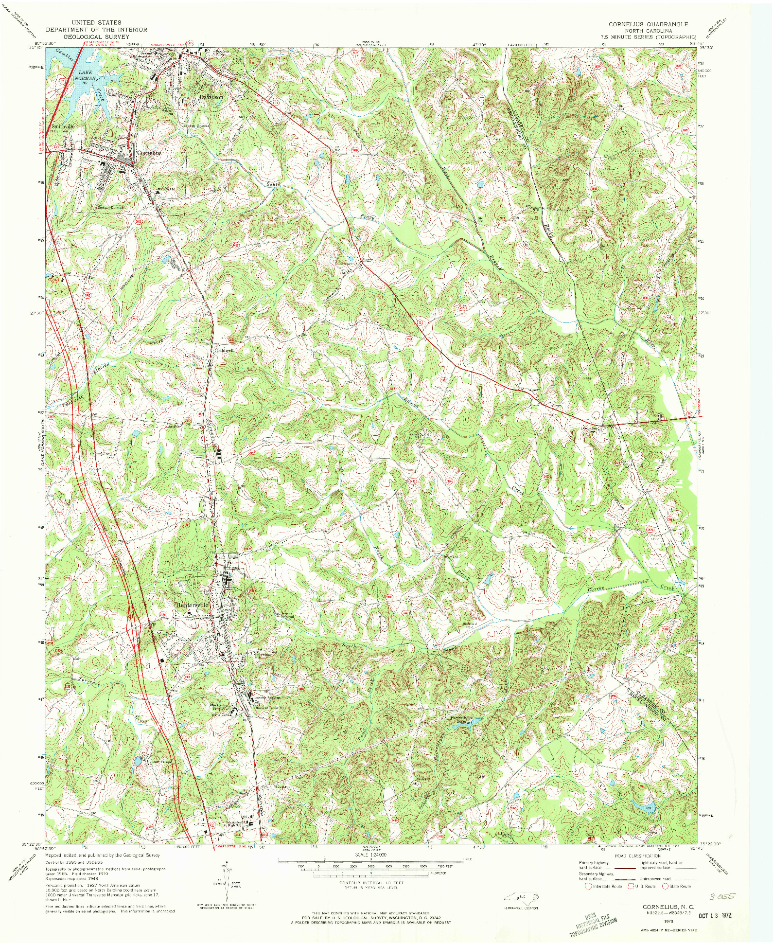 USGS 1:24000-SCALE QUADRANGLE FOR CORNELIUS, NC 1970