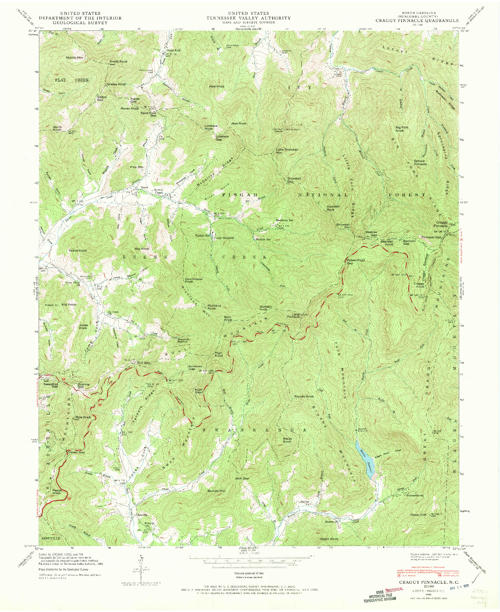 USGS 1:24000-SCALE QUADRANGLE FOR CRAGGY PINNACLE, NC 1946