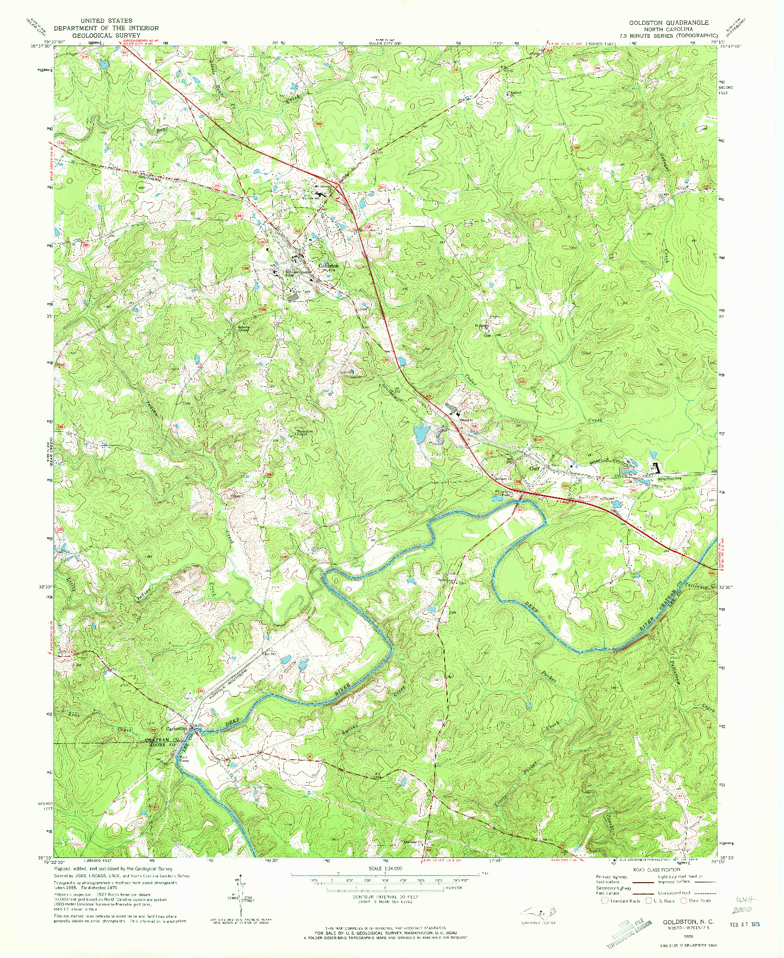 USGS 1:24000-SCALE QUADRANGLE FOR GOLDSTON, NC 1970