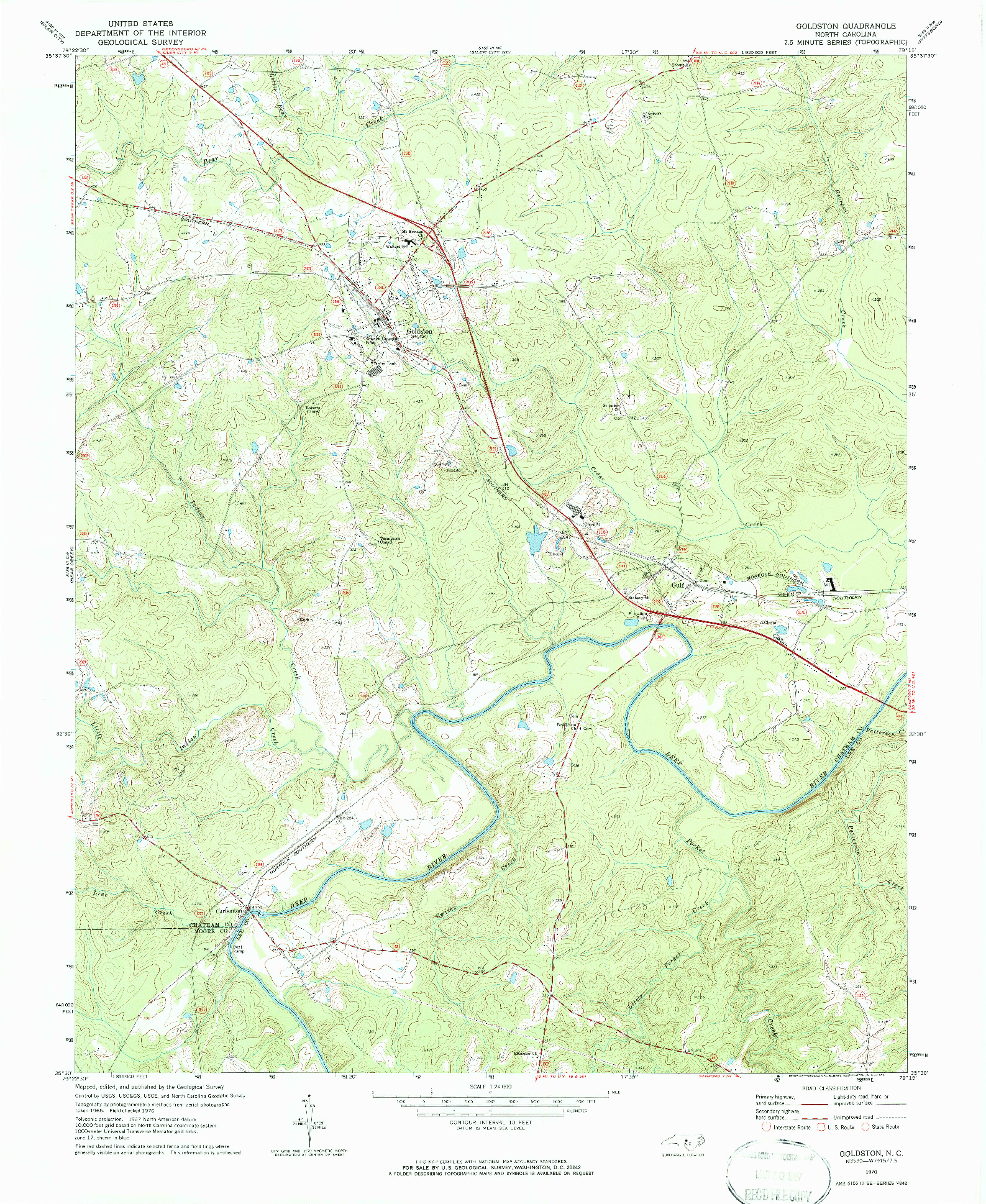 USGS 1:24000-SCALE QUADRANGLE FOR GOLDSTON, NC 1970