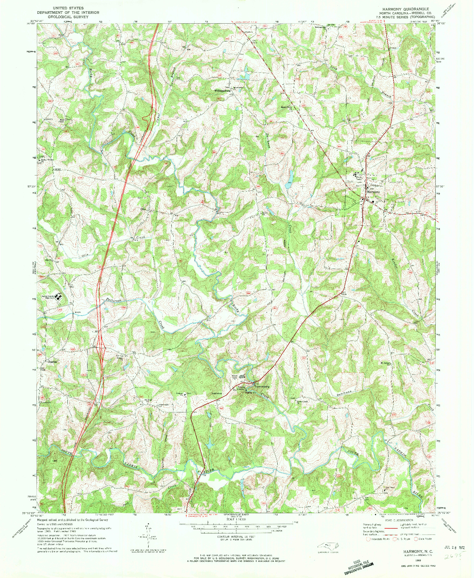 USGS 1:24000-SCALE QUADRANGLE FOR HARMONY, NC 1969