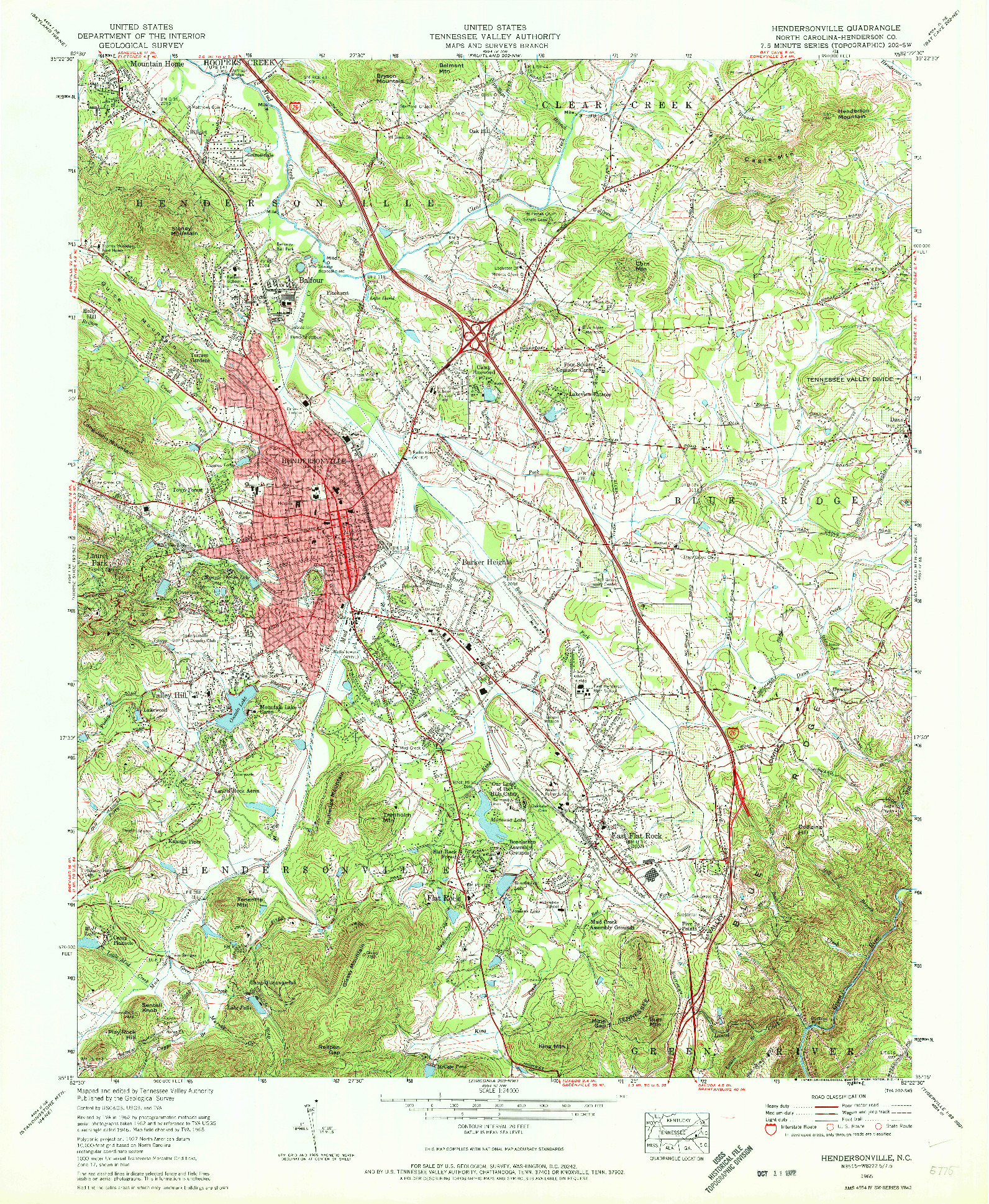 USGS 1:24000-SCALE QUADRANGLE FOR HENDERSONVILLE, NC 1965