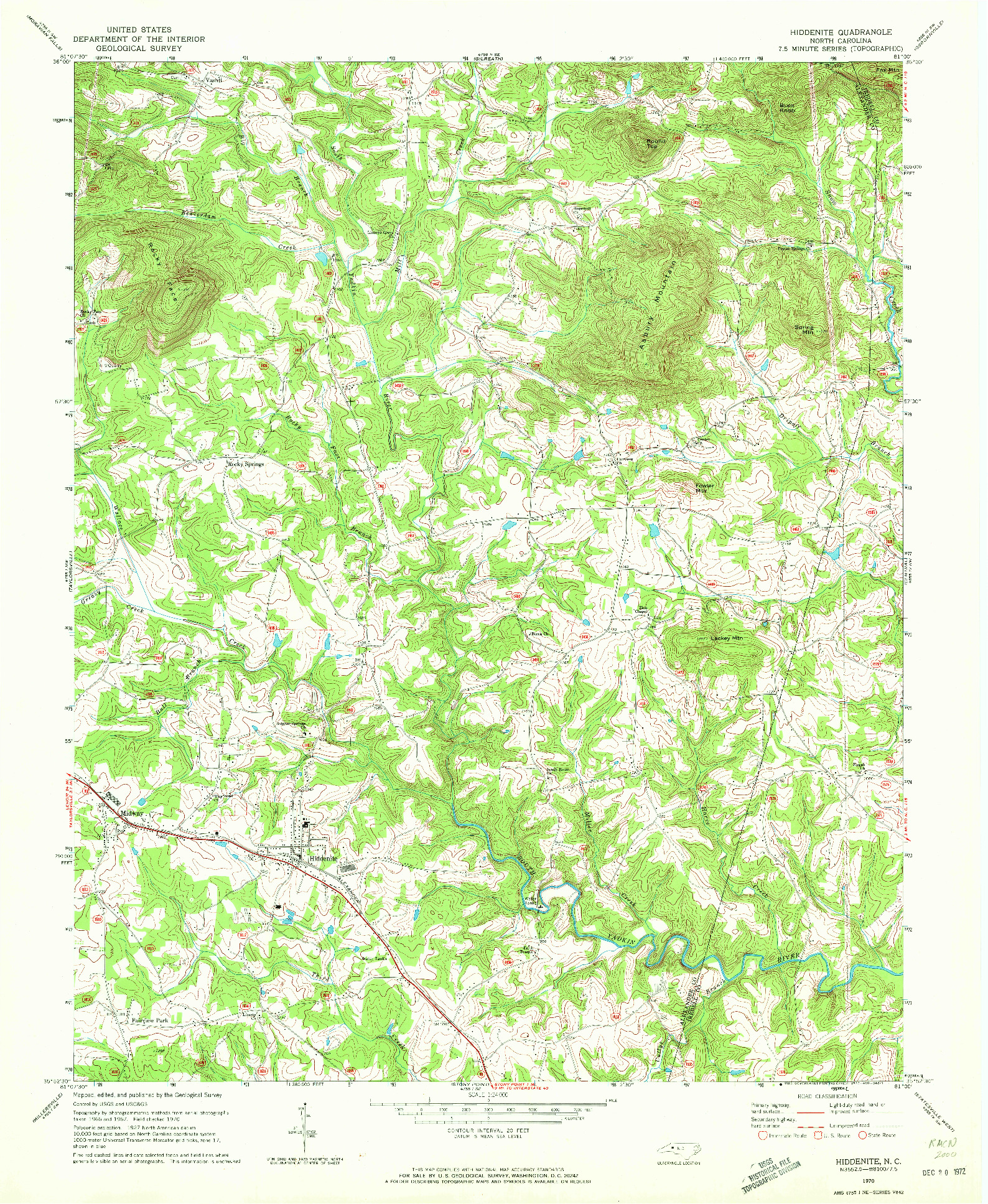 USGS 1:24000-SCALE QUADRANGLE FOR HIDDENITE, NC 1970