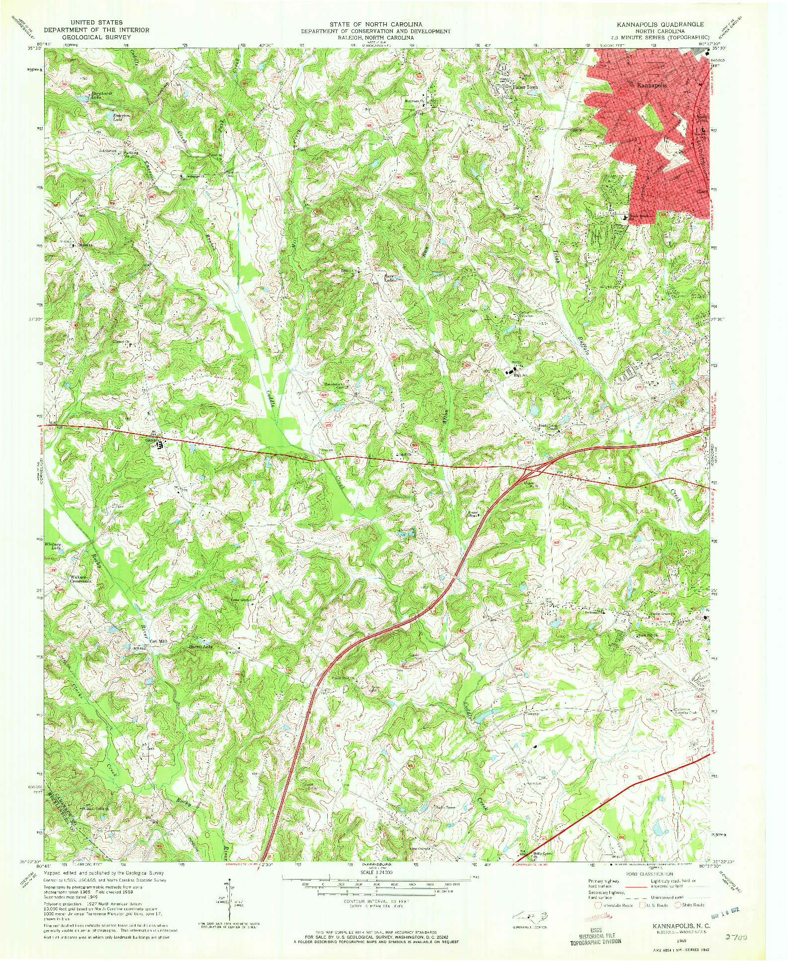 USGS 1:24000-SCALE QUADRANGLE FOR KANNAPOLIS, NC 1969