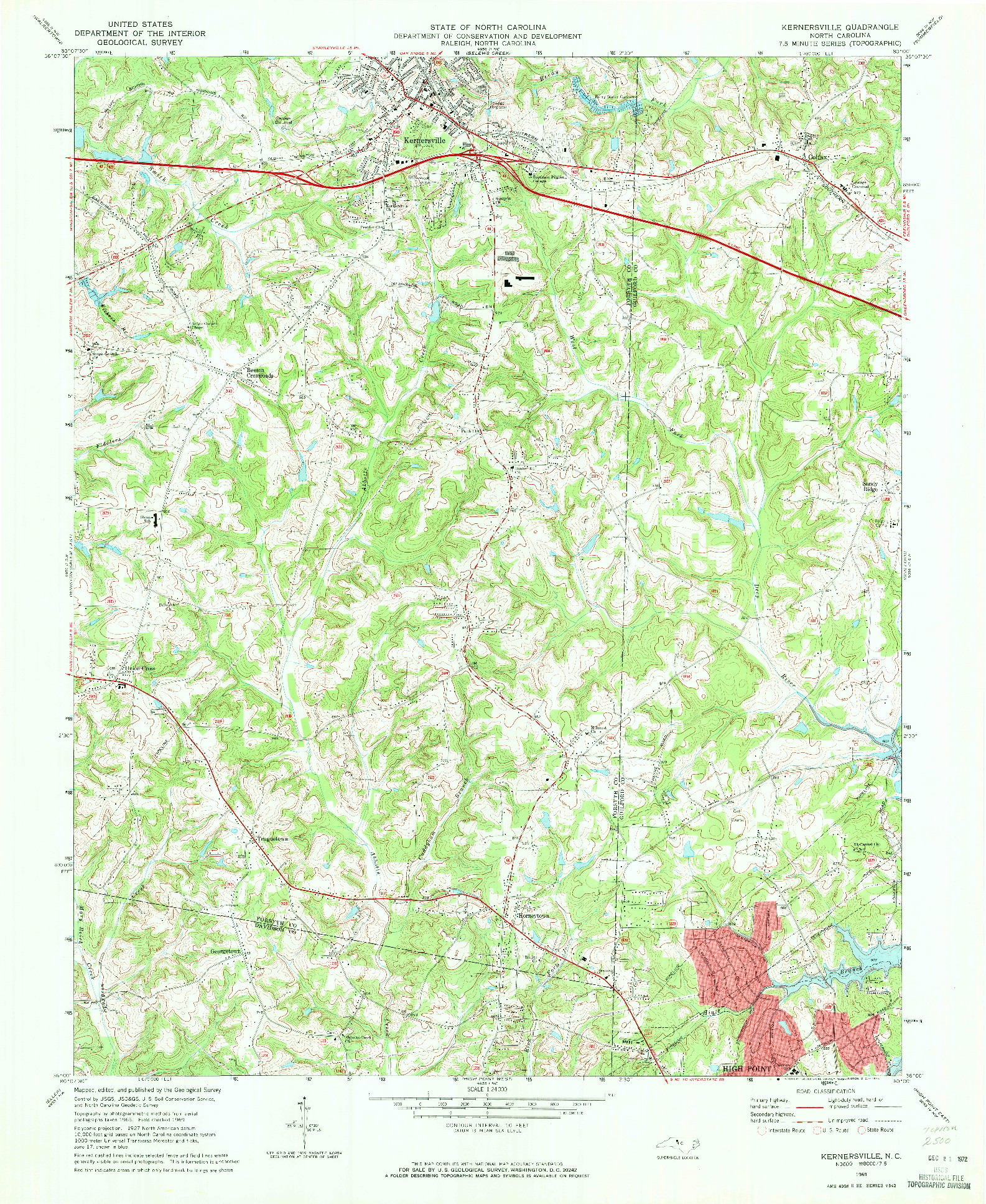 USGS 1:24000-SCALE QUADRANGLE FOR KERNERSVILLE, NC 1969