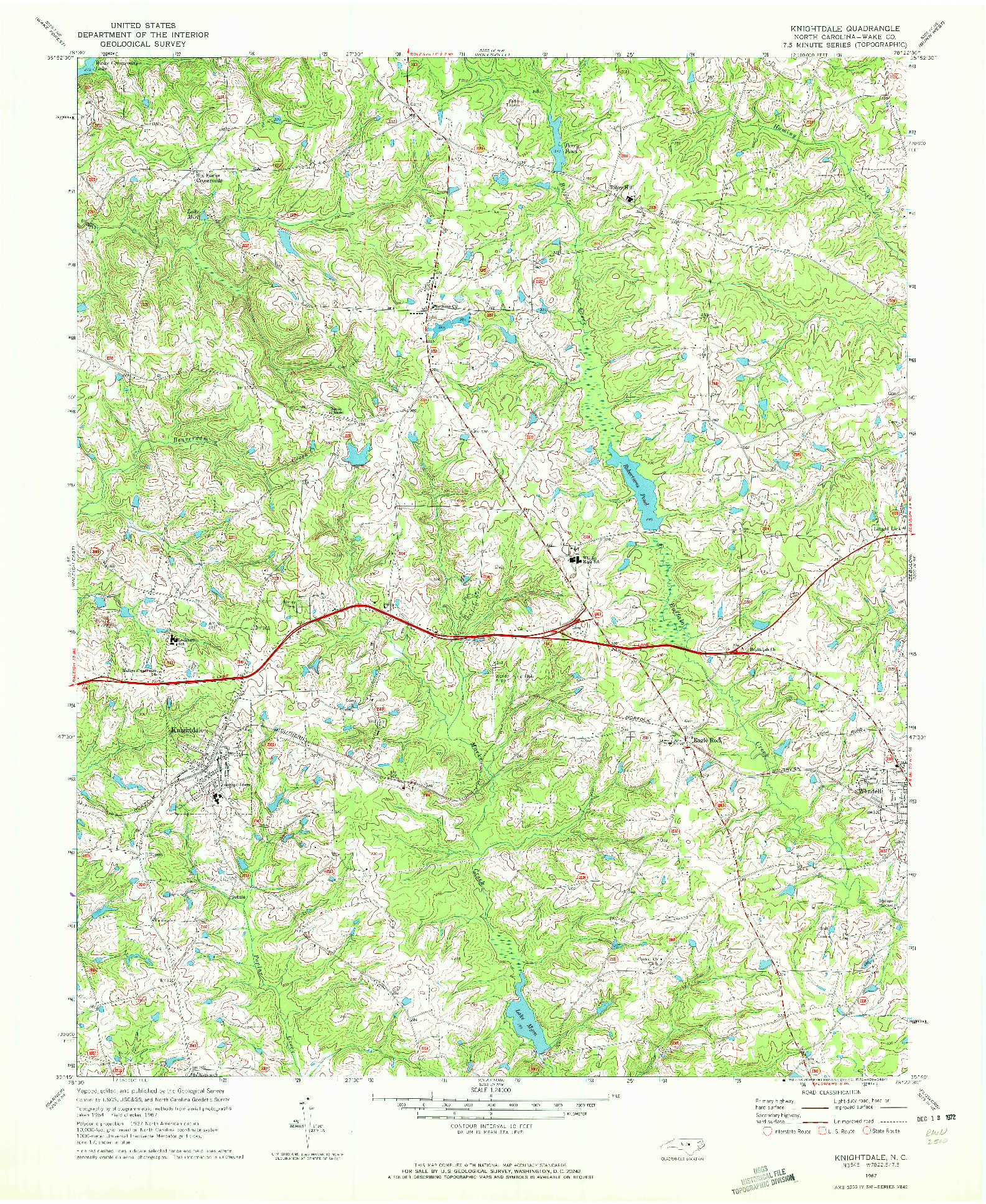 USGS 1:24000-SCALE QUADRANGLE FOR KNIGHTDALE, NC 1967