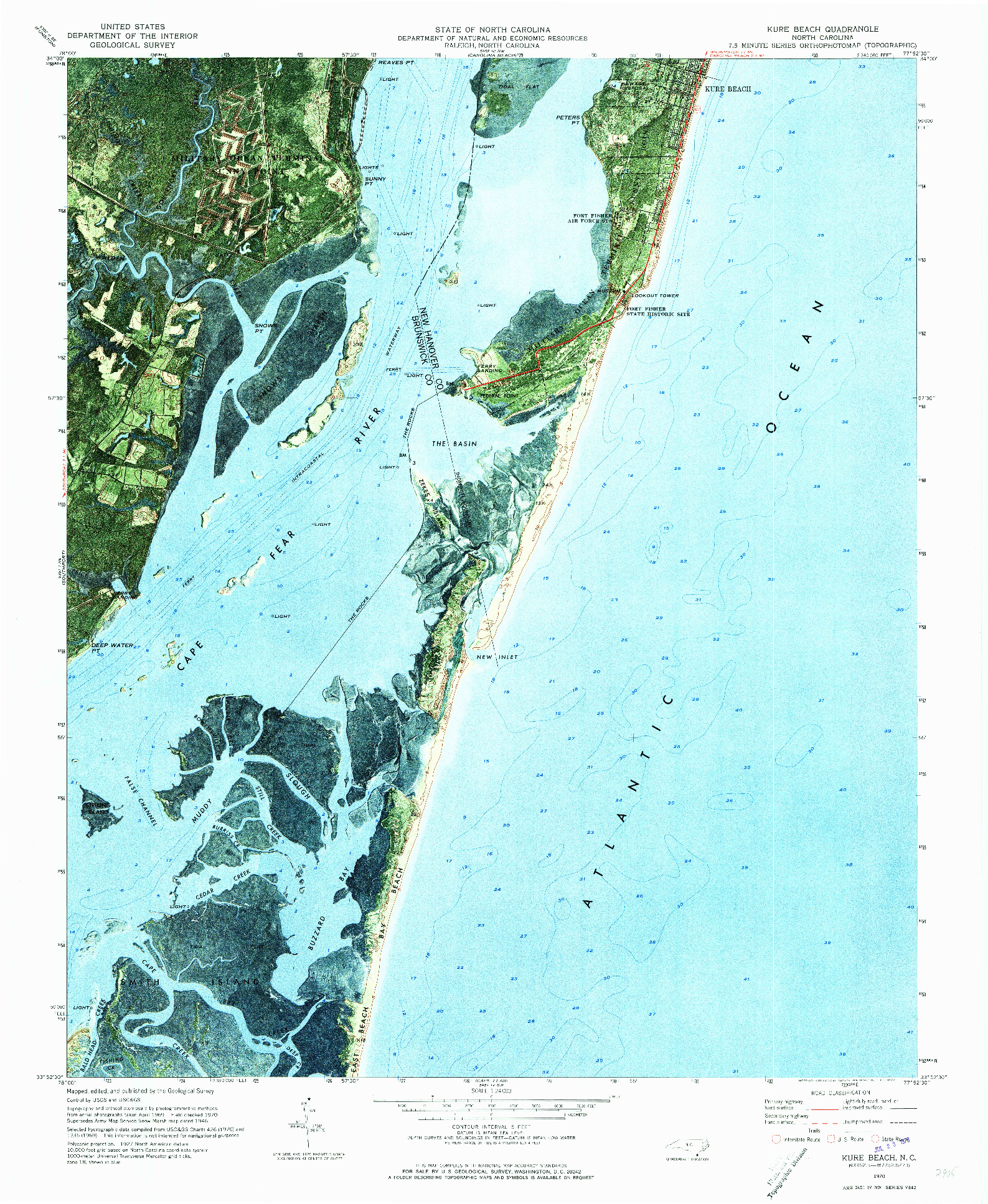 USGS 1:24000-SCALE QUADRANGLE FOR KURE BEACH, NC 1970