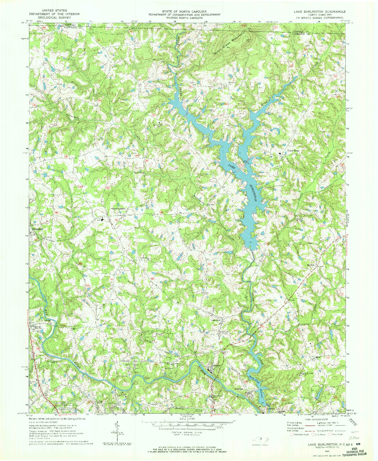 USGS 1:24000-SCALE QUADRANGLE FOR LAKE BURLINGTON, NC 1969