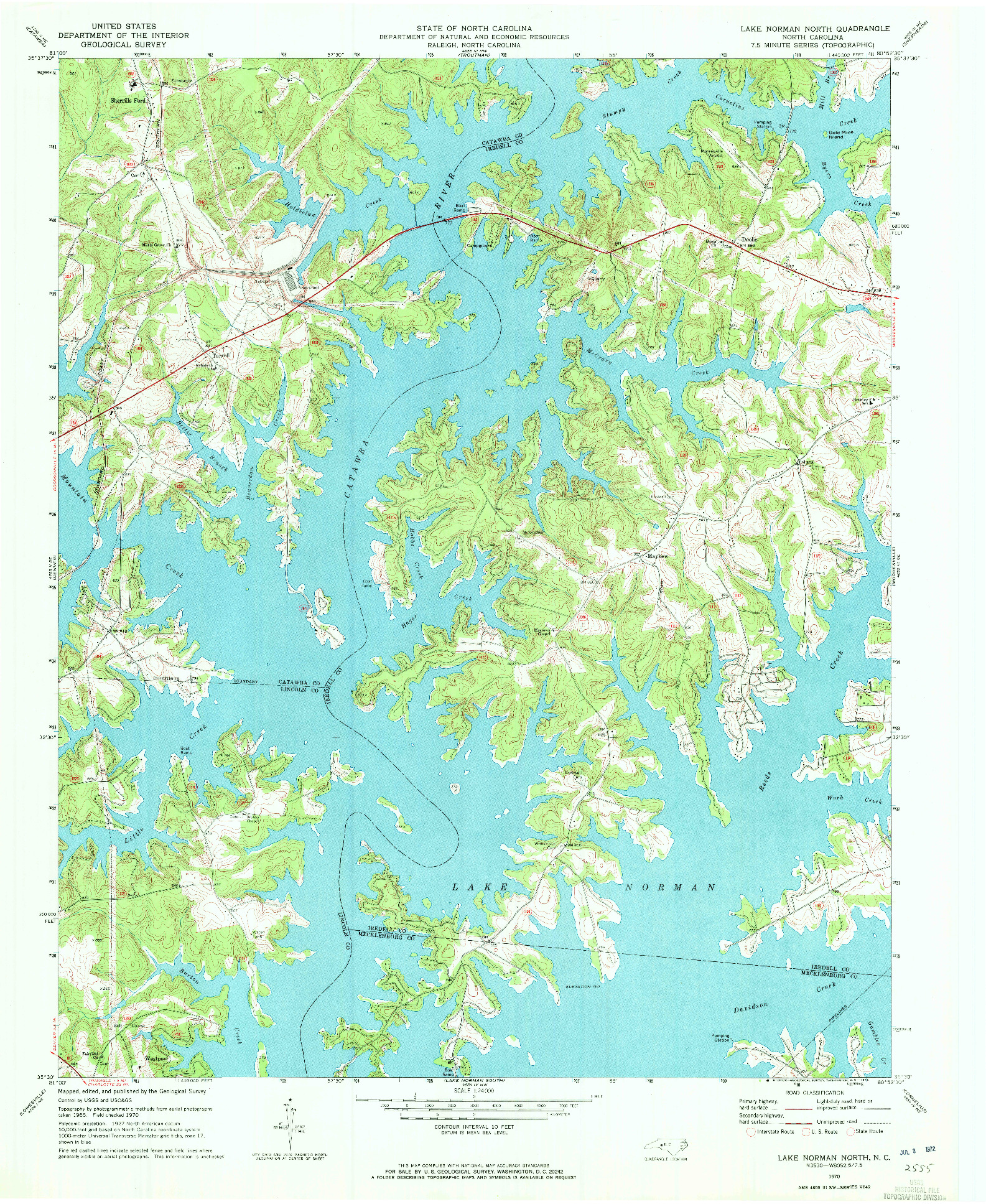 USGS 1:24000-SCALE QUADRANGLE FOR LAKE NORMAN NORTH, NC 1970