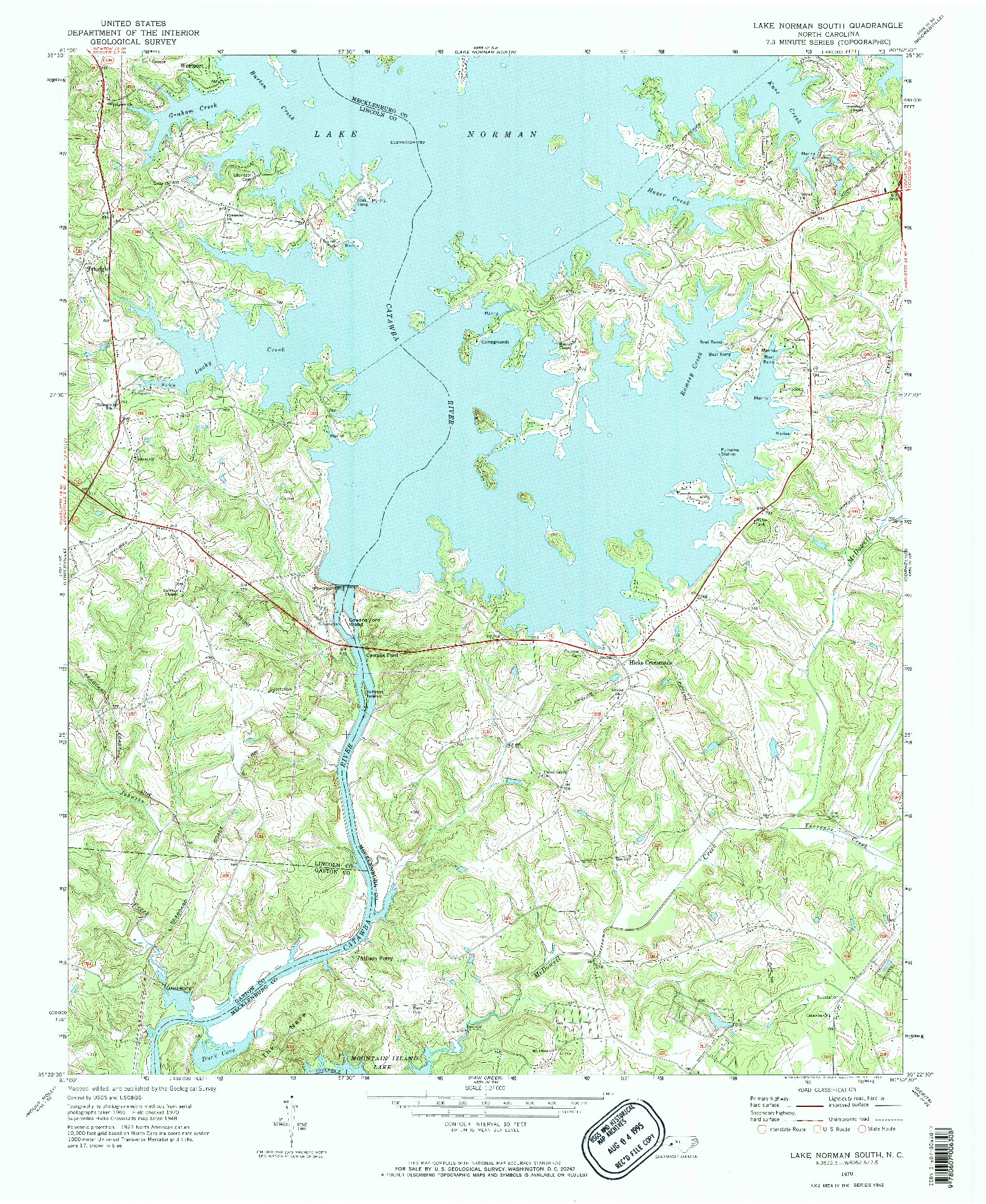 USGS 1:24000-SCALE QUADRANGLE FOR LAKE NORMAN SOUTH, NC 1970