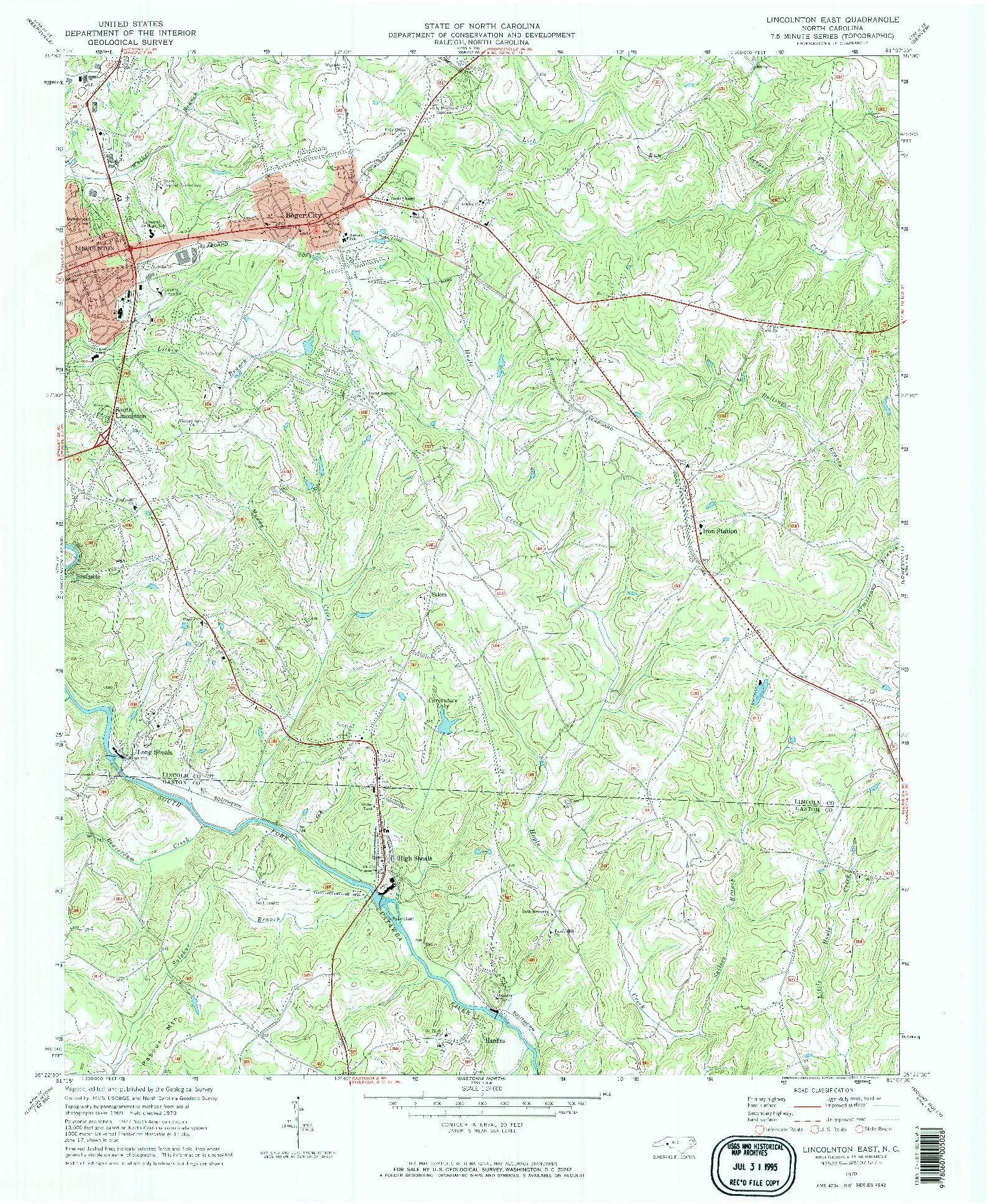USGS 1:24000-SCALE QUADRANGLE FOR LINCOLNTON EAST, NC 1970