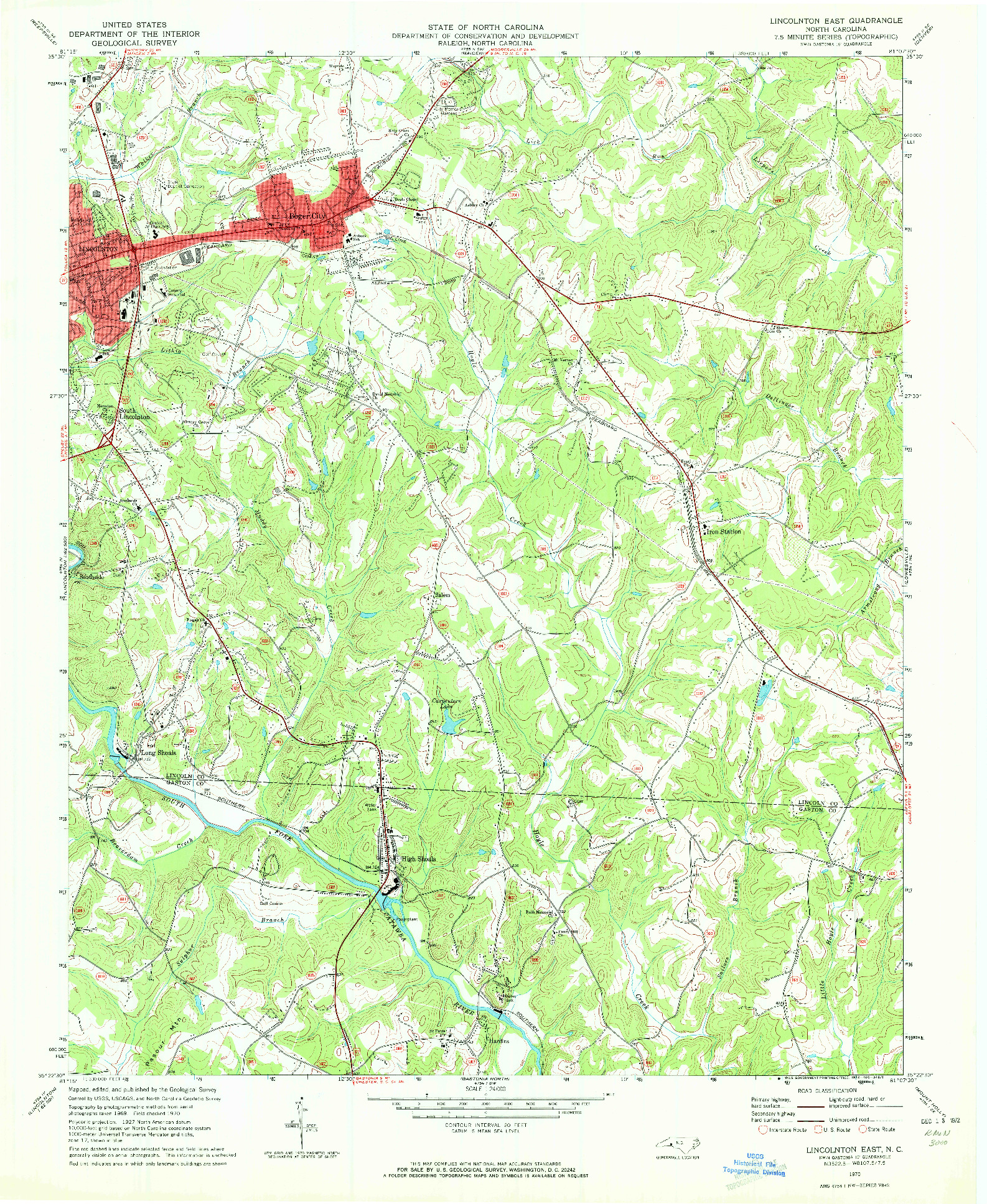 USGS 1:24000-SCALE QUADRANGLE FOR LINCOLNTON EAST, NC 1970