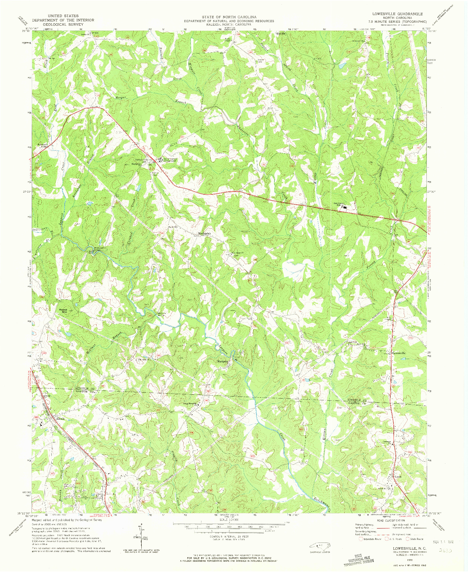 USGS 1:24000-SCALE QUADRANGLE FOR LOWESVILLE, NC 1970