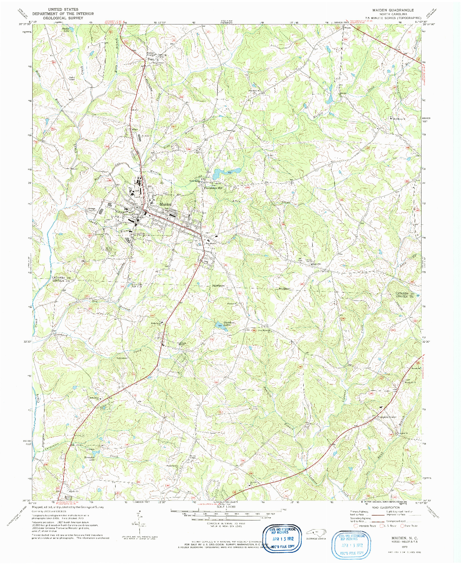 USGS 1:24000-SCALE QUADRANGLE FOR MAIDEN, NC 1970