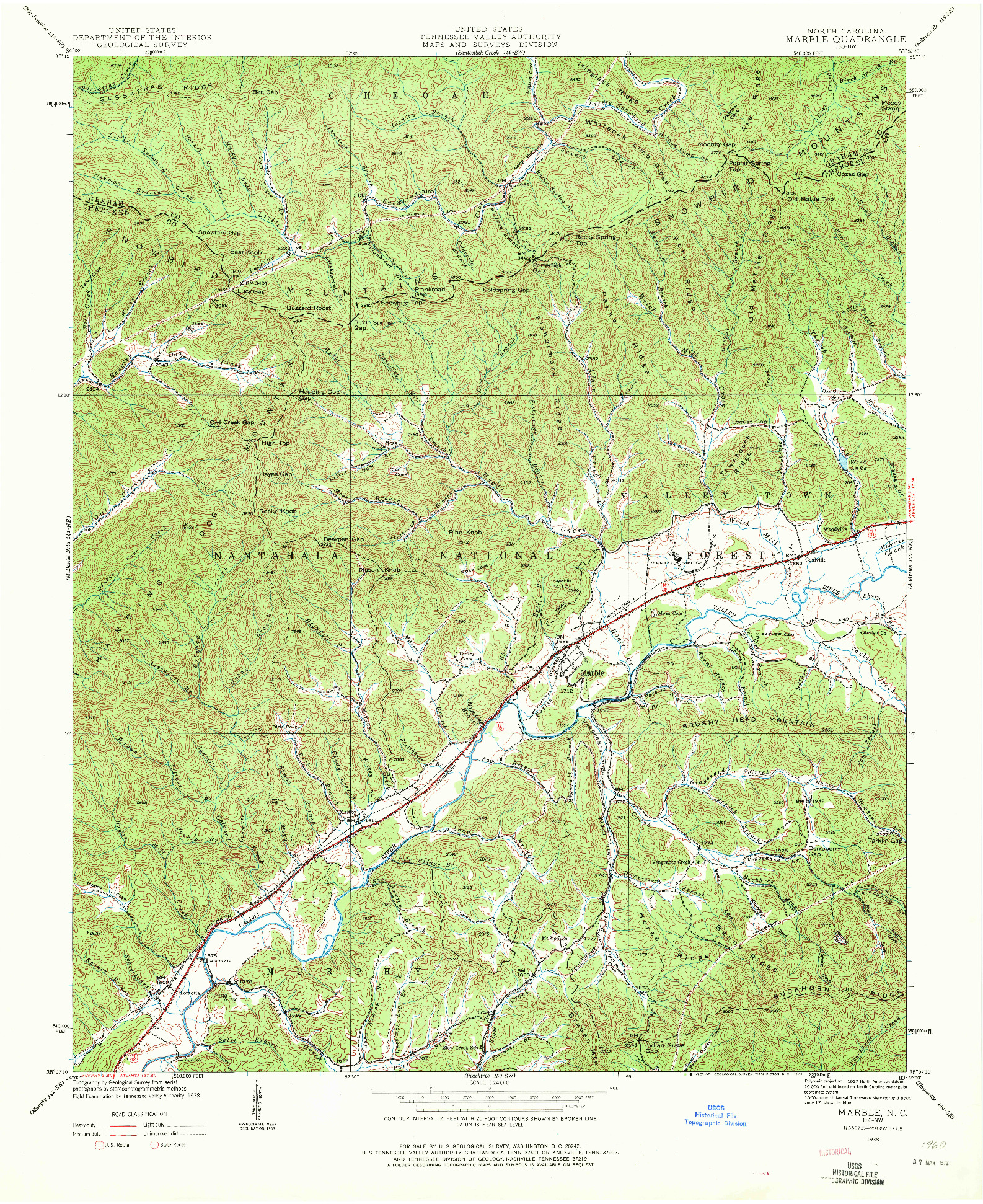 USGS 1:24000-SCALE QUADRANGLE FOR MARBLE, NC 1938