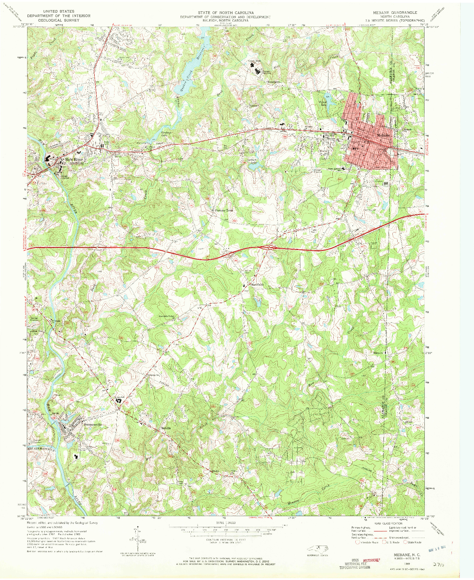 USGS 1:24000-SCALE QUADRANGLE FOR MEBANE, NC 1969