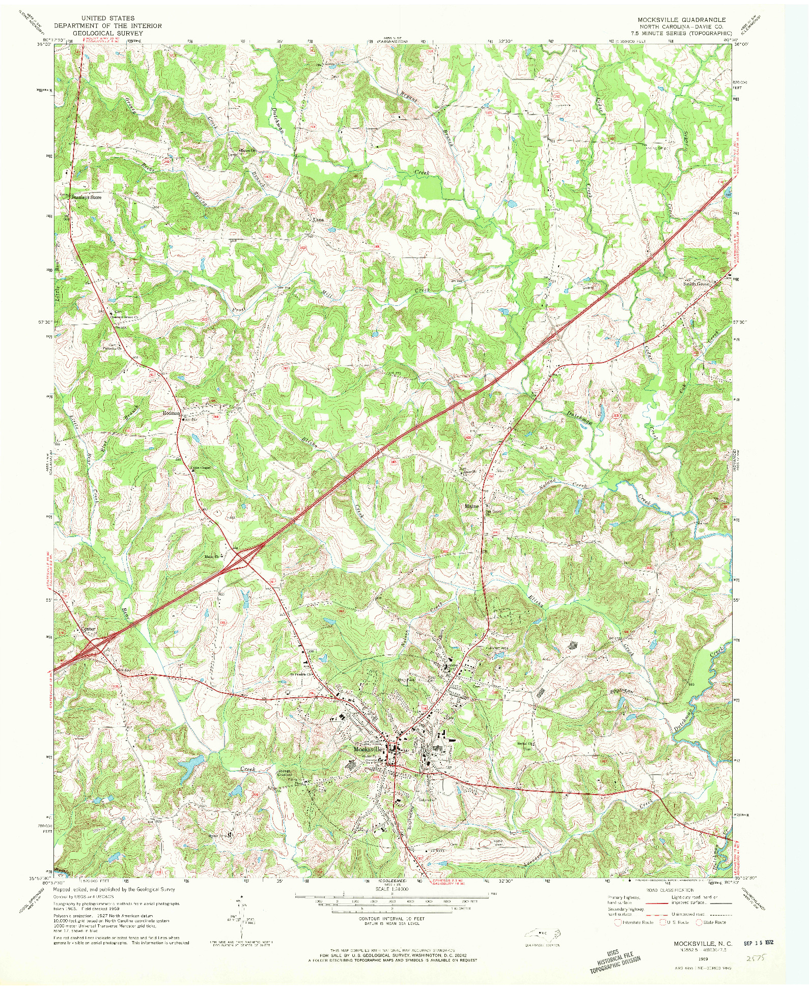 USGS 1:24000-SCALE QUADRANGLE FOR MOCKSVILLE, NC 1969