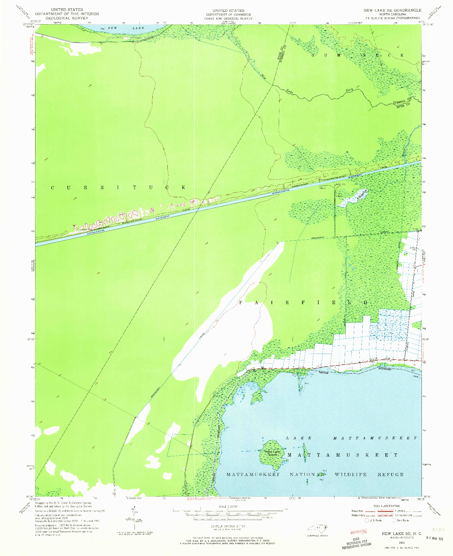 USGS 1:24000-SCALE QUADRANGLE FOR NEW LAKE SE, NC 1951