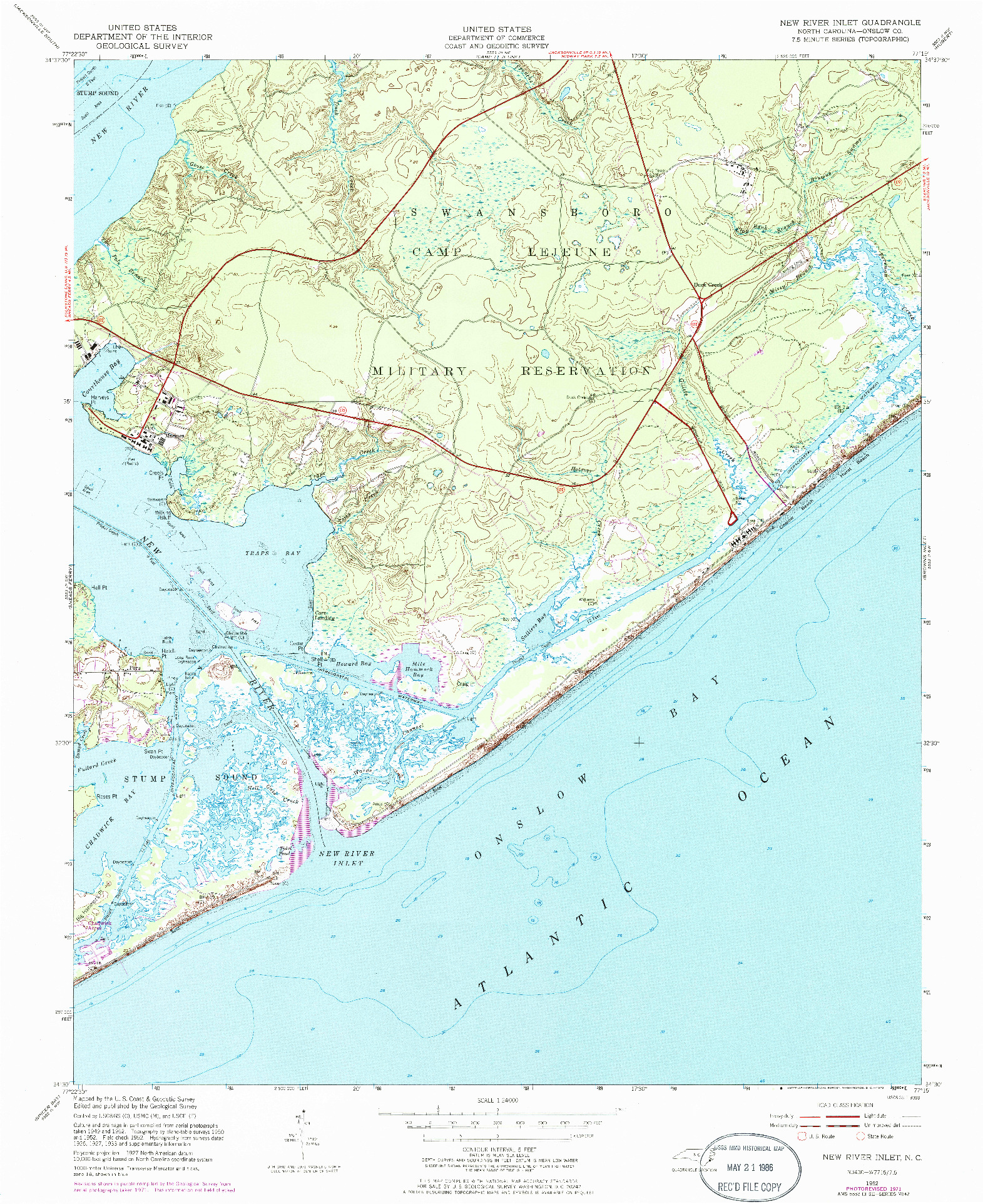 USGS 1:24000-SCALE QUADRANGLE FOR NEW RIVER INLET, NC 1952