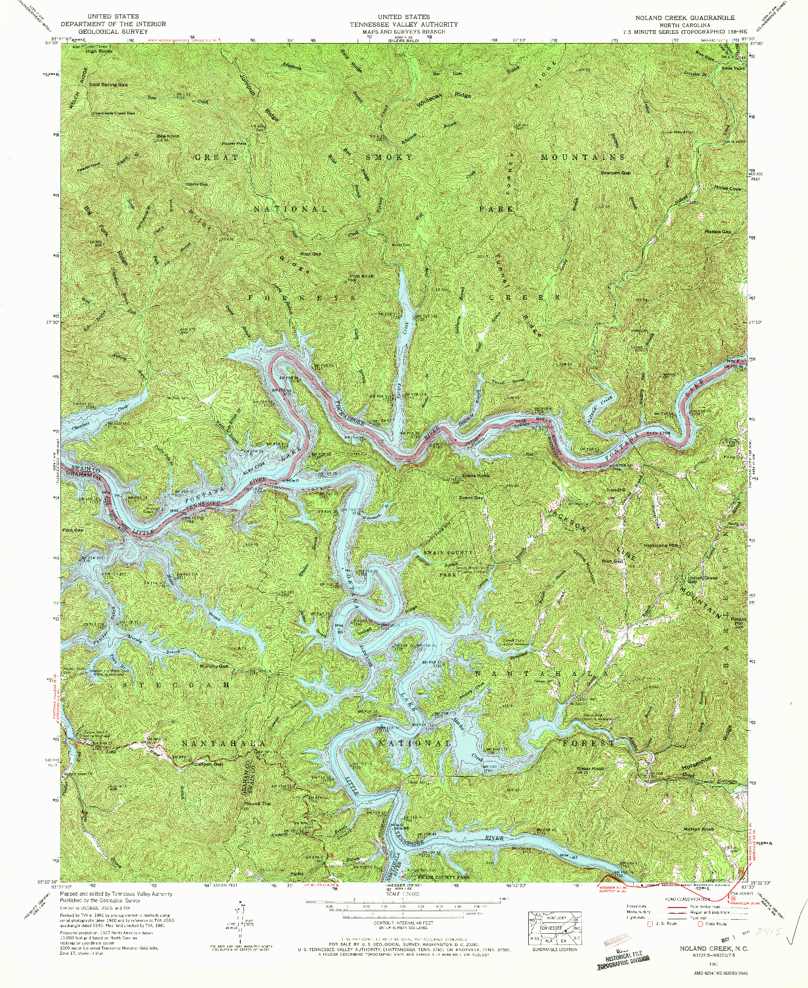USGS 1:24000-SCALE QUADRANGLE FOR NOLAND CREEK, NC 1961